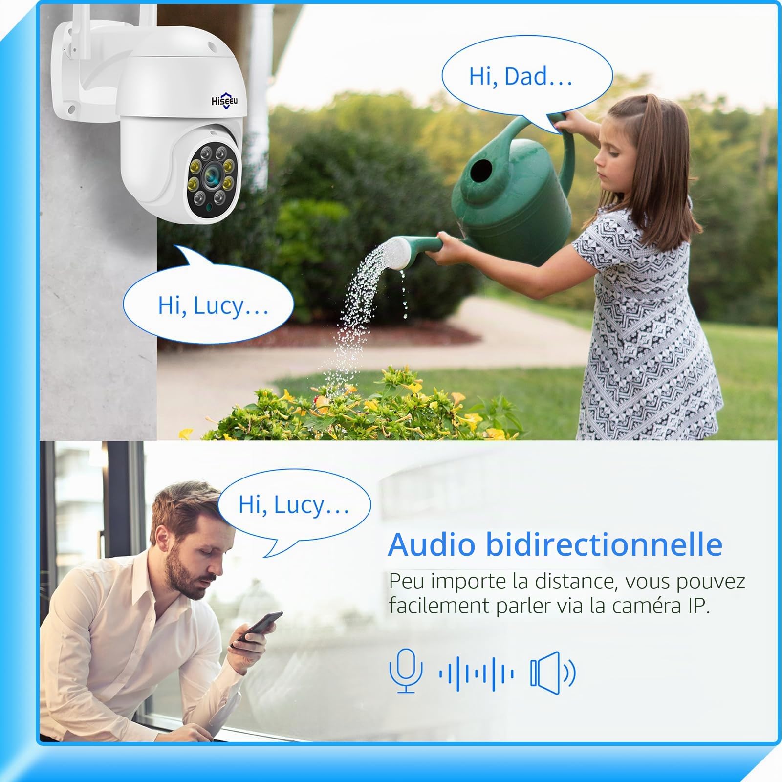 Hiseeu 5MP Caméra de Surveillance WiFi Extérieure, PTZ Caméra IP Vision Nocturne Couleur, Détection Humaine, Suivi Automatique 355° 90°, Audio Bidirectionnel, Compatible Alexa Carte SD Étanche IP66