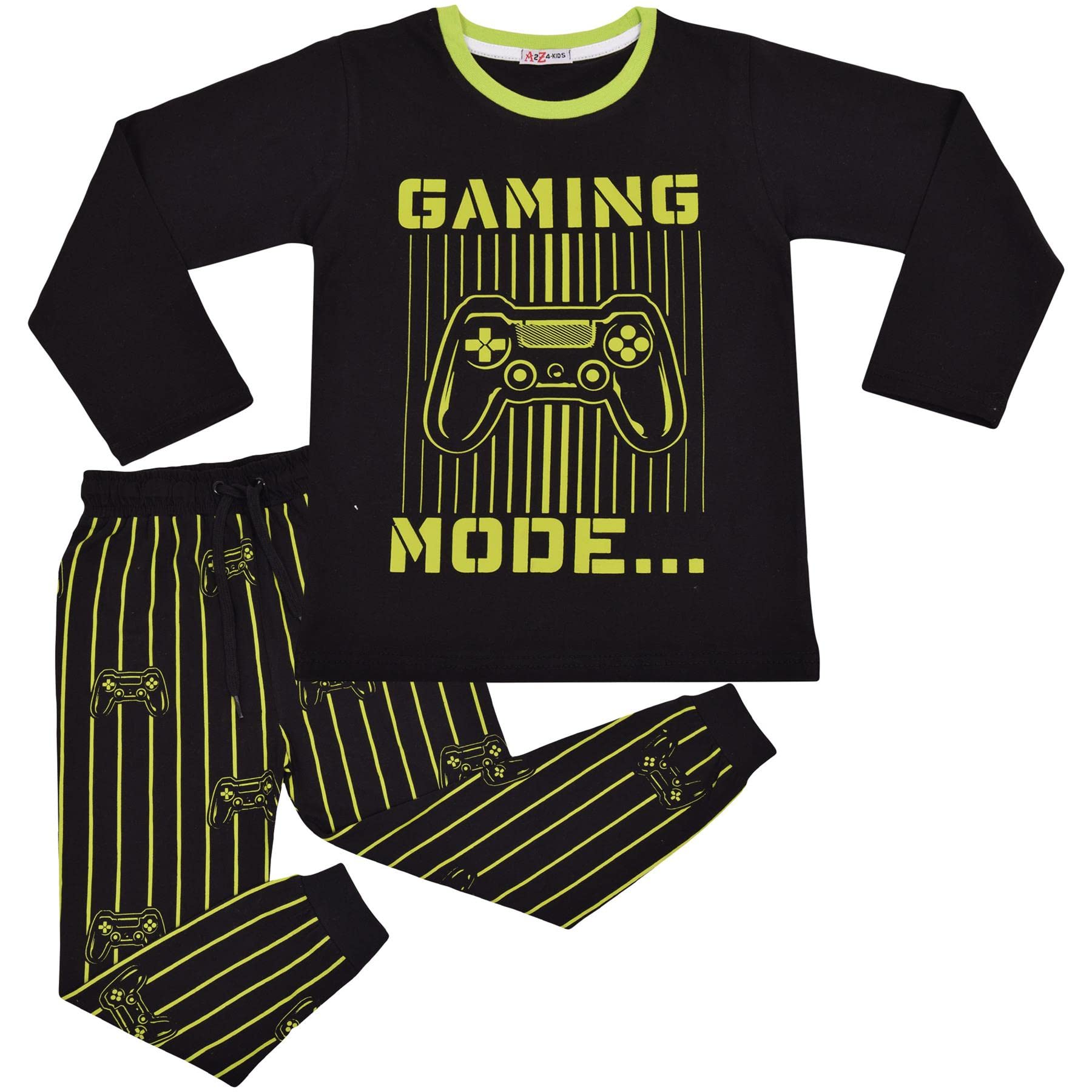 A2z 4 Kids Boys Lime Gaming Mode Pyjama Set Contrast Pjs Matching Top Bottom Pyjamas - Pjs 169 Gaming Mode ._7-8