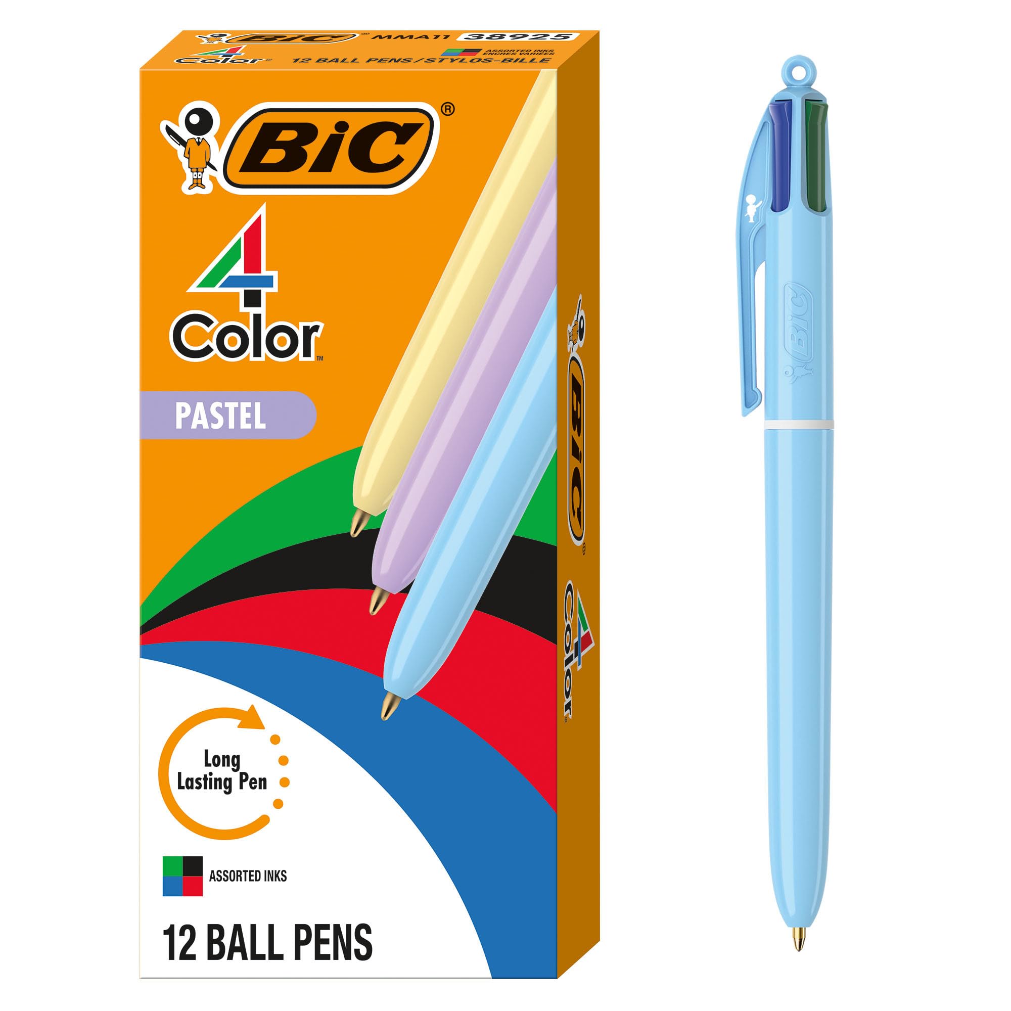 BIC 4-farbige Pastell-Kugelschreiber, mittlere Spitze (1,0 mm), 12 Stück