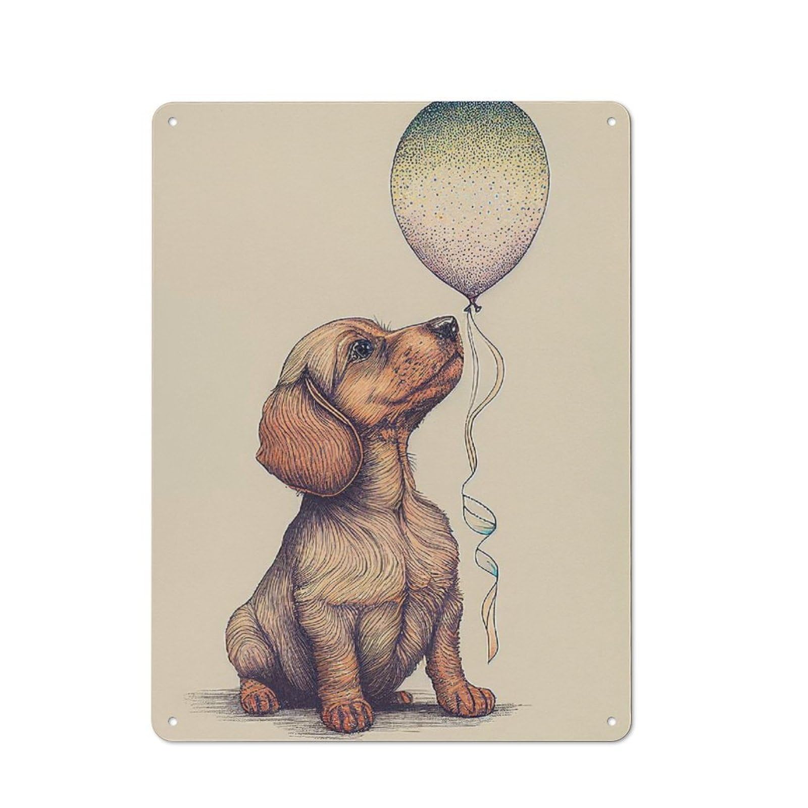 Junmoney Dachshund Balloon Retro-Style Tin Sign 40X30cm For Man Cave Or Games Room, A Metal Wall Feature For Games Rooms And Man Caves