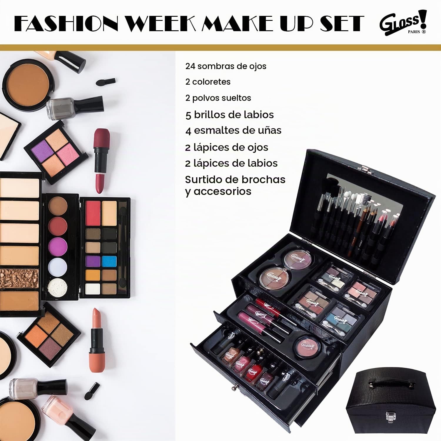 GLOSS ! Maletín de maquillaje BEAUTY CASE – Estuche de belleza y almacenamiento – Idea de regalo para mujer, Navidad, cumpleaños, San Valentín, profesora, Día de la Madre - COFFRET