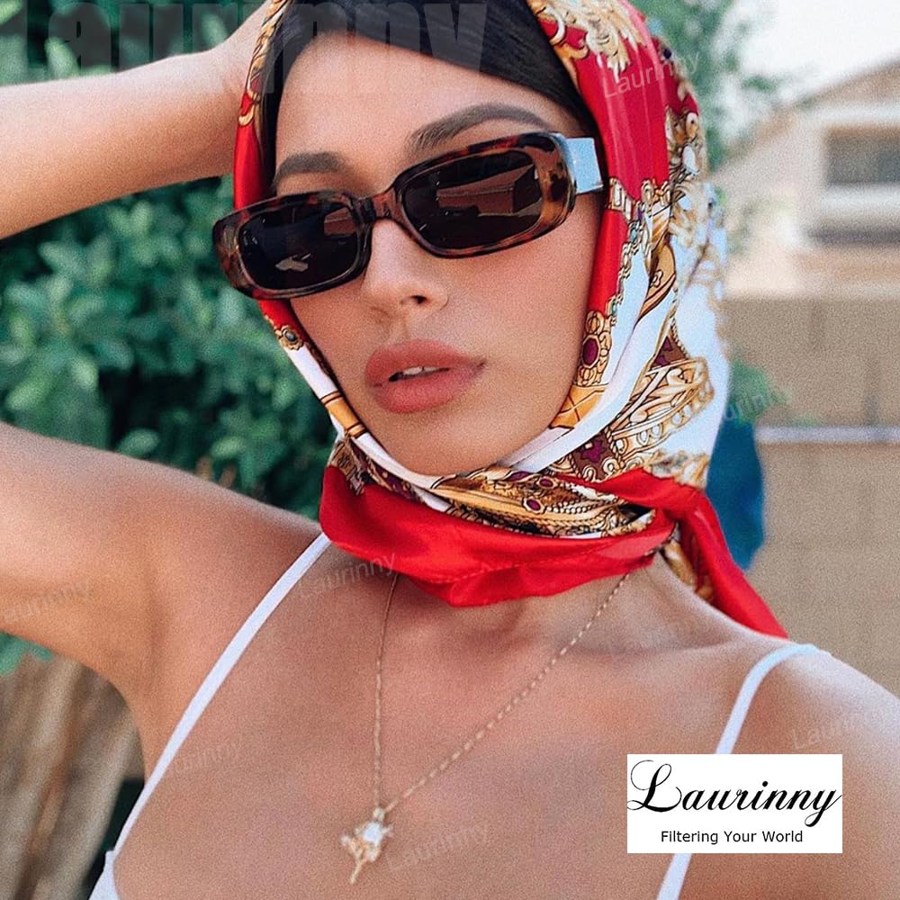 Laurinny Rectangle Sunglasses for Women Men Vintage Square 90s Sunglasses Trendy Square Glasses