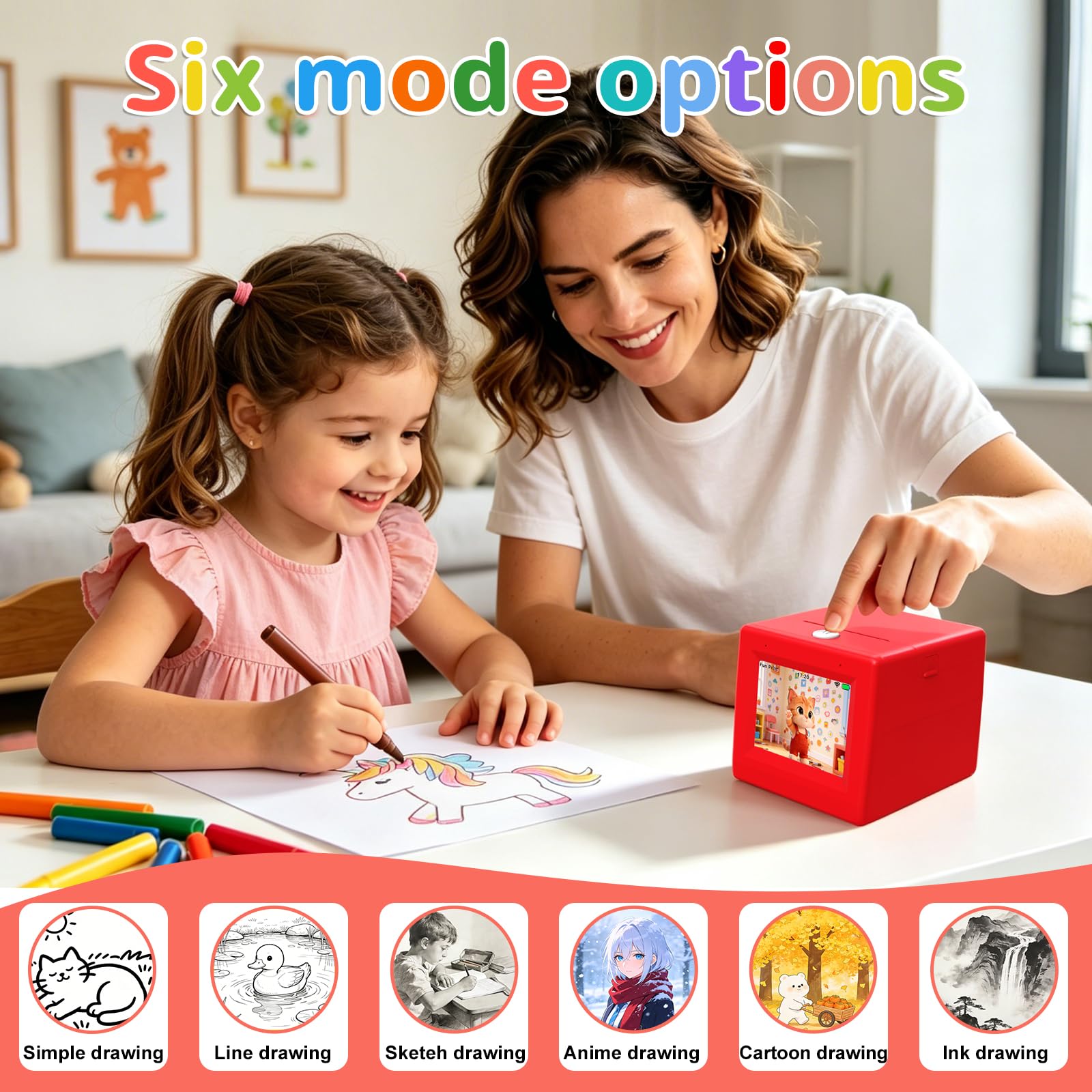 Stampante Termica Portatile Smart AI Voice Sticker Stampante per Bambini, Stampante Termica Senza Inchiostro Senza fili, Mini Creatore di Adesivi Termici con Controllo Vocale e 6 Opzioni