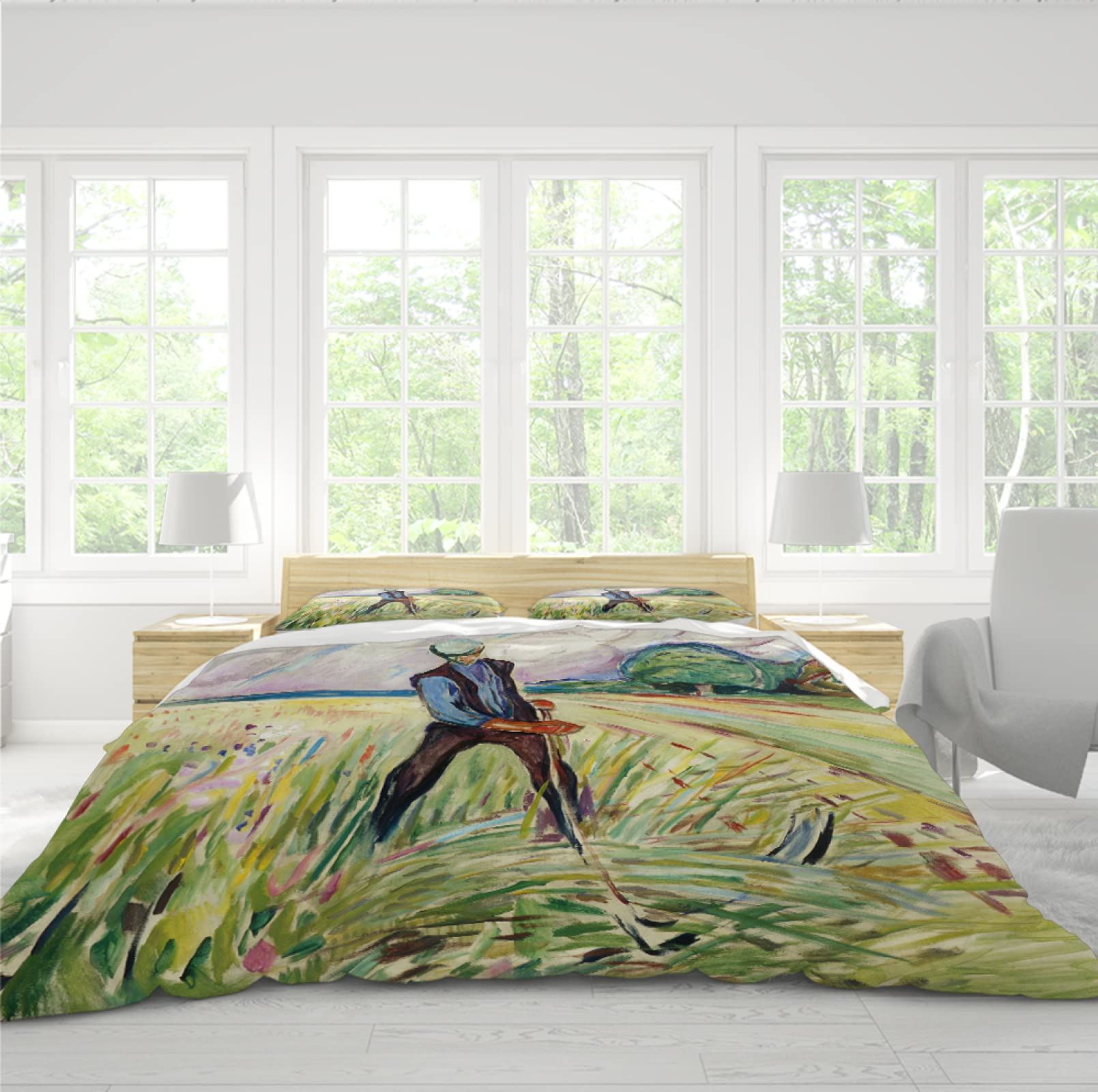 Edvard Munch Art komplet pościeli, styl wiejski, 3-częściowy zestaw pościeli, wygodna poszewka na kołdrę, 2 poszewki na poduszkę 230 x 220 cm