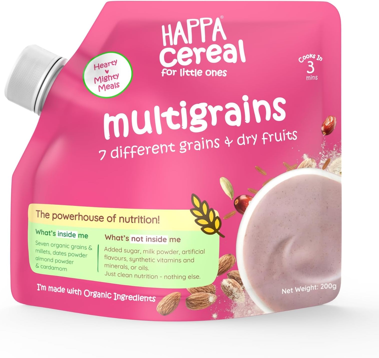 Multigrain Cereal for Babies | Only 7 Ingredients | No Sugar, Oil, Milk Powder, Flavours or Colours | Traditional Porridge Recipe | Cooks in 3 Minutes | Stage 2 (6 Months+) | 200g Pack