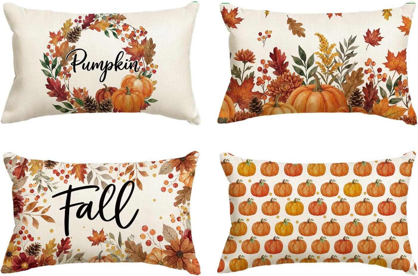 AVOIN colorlife Fall Pumpkin Wreath Pillow Covers 18x18 Inch Set of 4