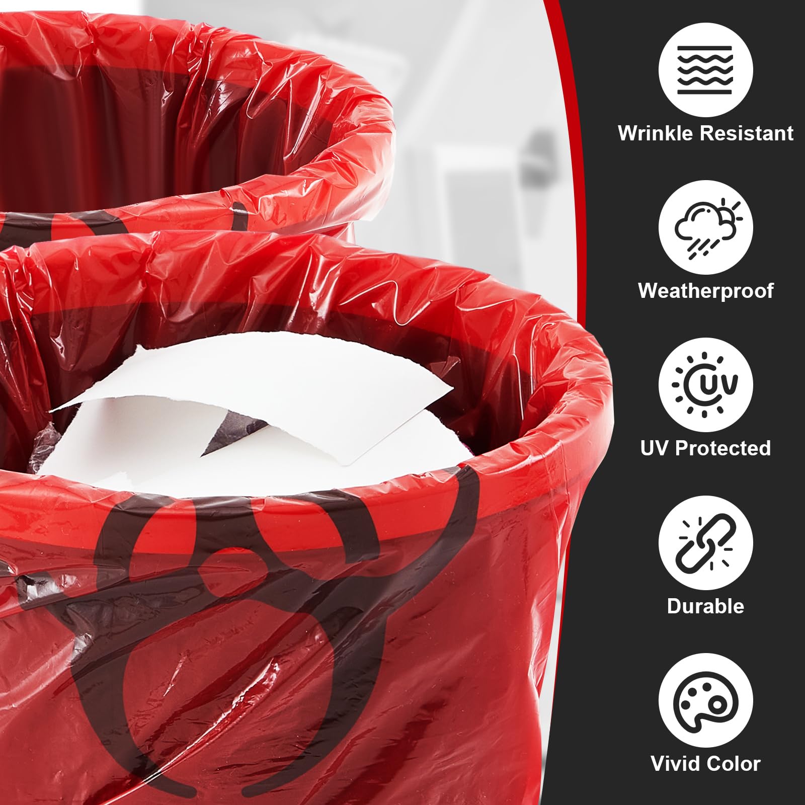 Biohazard Waste Bags - 200 Pack, 3 Gallon Red -5