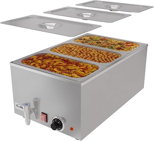KoolMore Calentador de alimentos comercial Bain Marie para encimera, estación de sopa y servidor de mesa de buffet con tres secciones de servicio y
