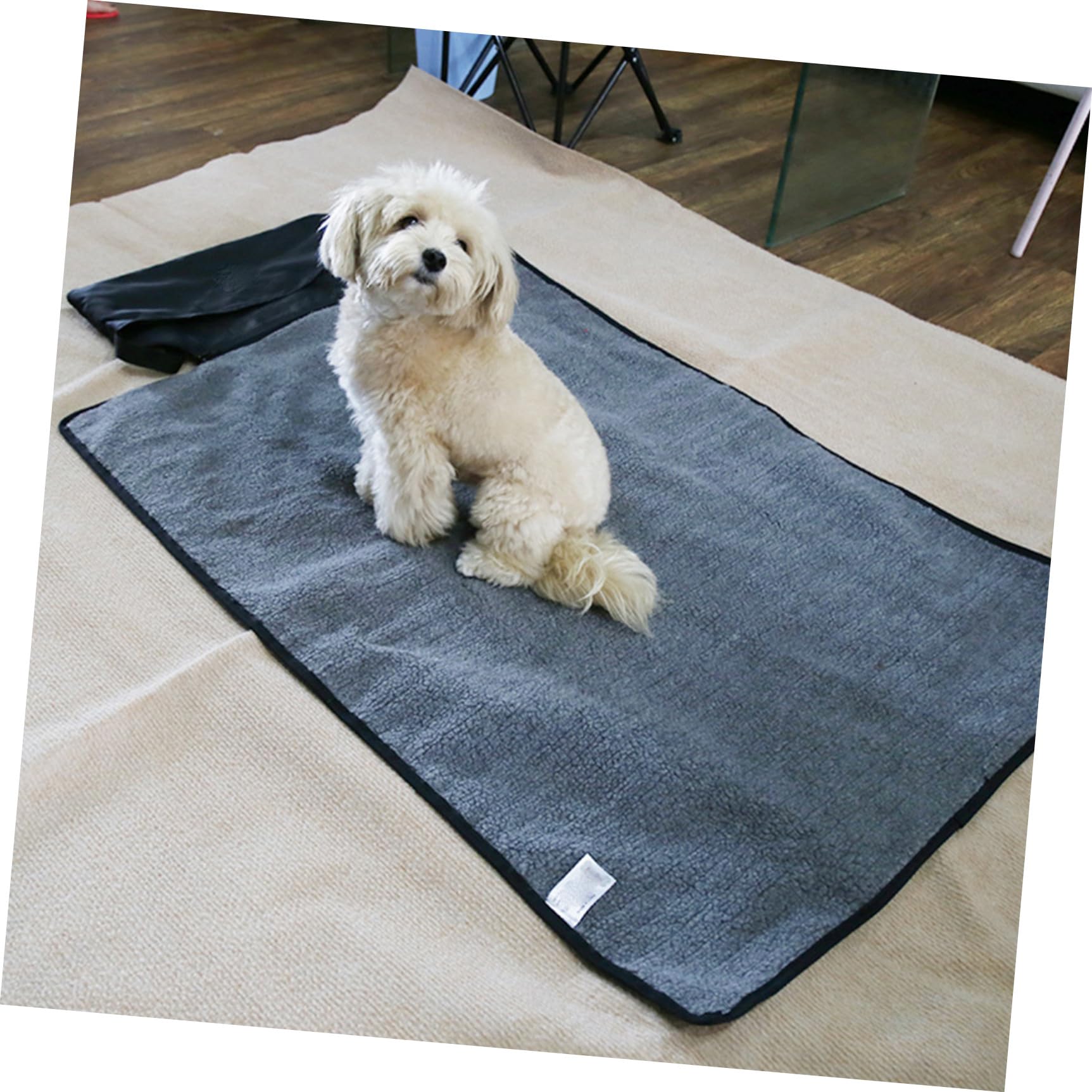 Happyyami Manta Plegable para Mascotas Térmica de Lana Negra Portátil | Rectangular, Lavable, Bolsa Lateral Cremallera, Uso en Cama Esterilla Exterior