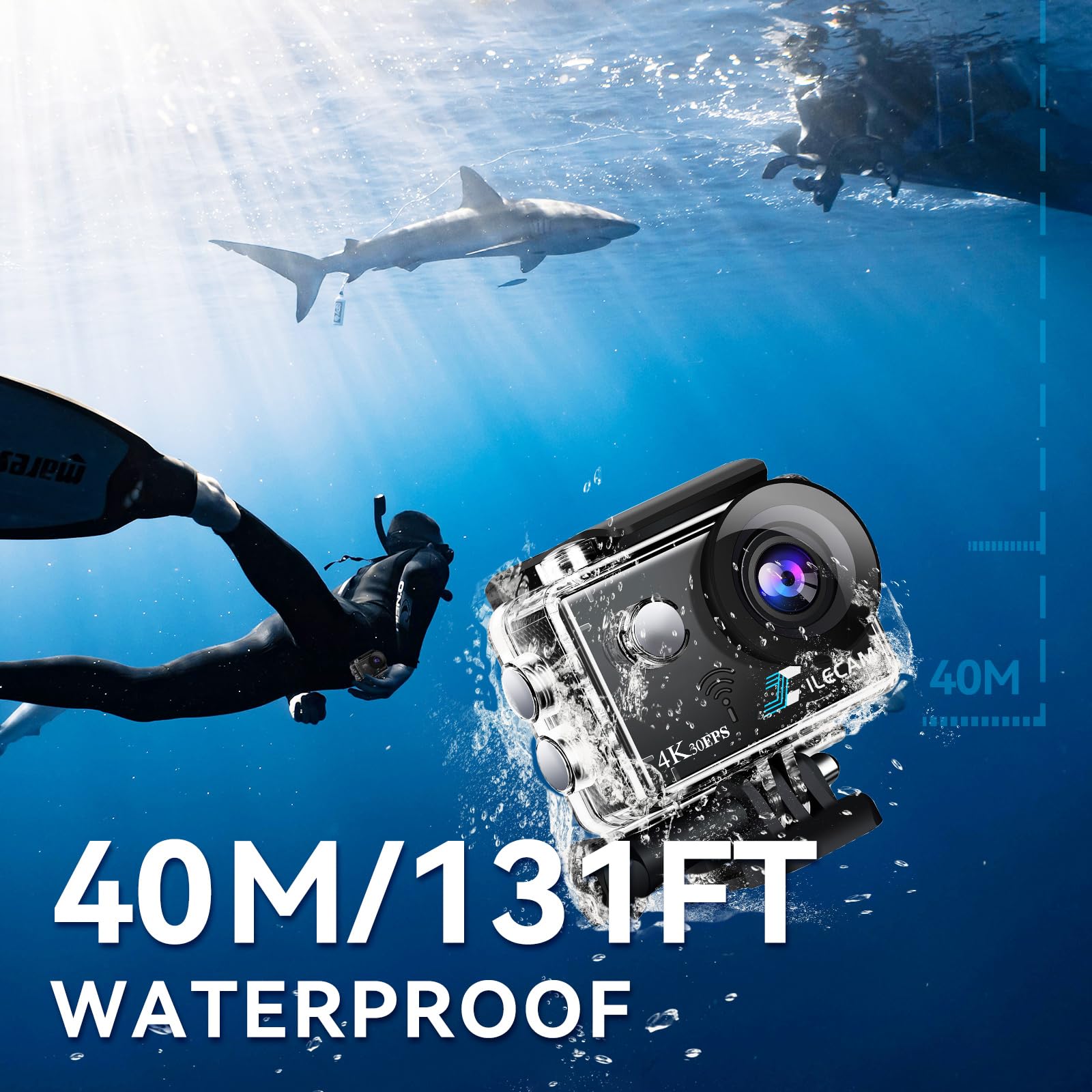 Xilecam X8000Pro Caméra Sport 4K WiFi 131FT Étanche 2.4G 2×1350mAh Batterie Sac Accessoire