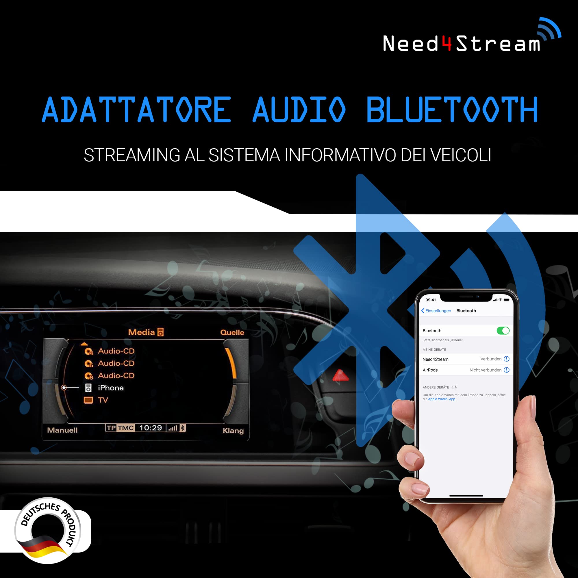 N4S300A_2G AD2P - Interfaccia audio Bluetooth con lista dei titoli, compatibile con Audi MMI 2G, Audi Music Interface AMI adattatore, compatibile con iPhone e smartphone Android