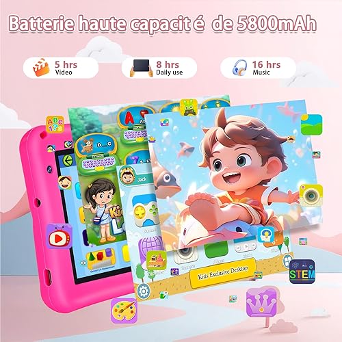 Miniatura 4 de BRILLAR Tablet infantil de 7 pulgadas con funda a prueba de golpes Android 13 Octa-Core 8+64GB Wi-Fi 6, modo de control parental, regalo de