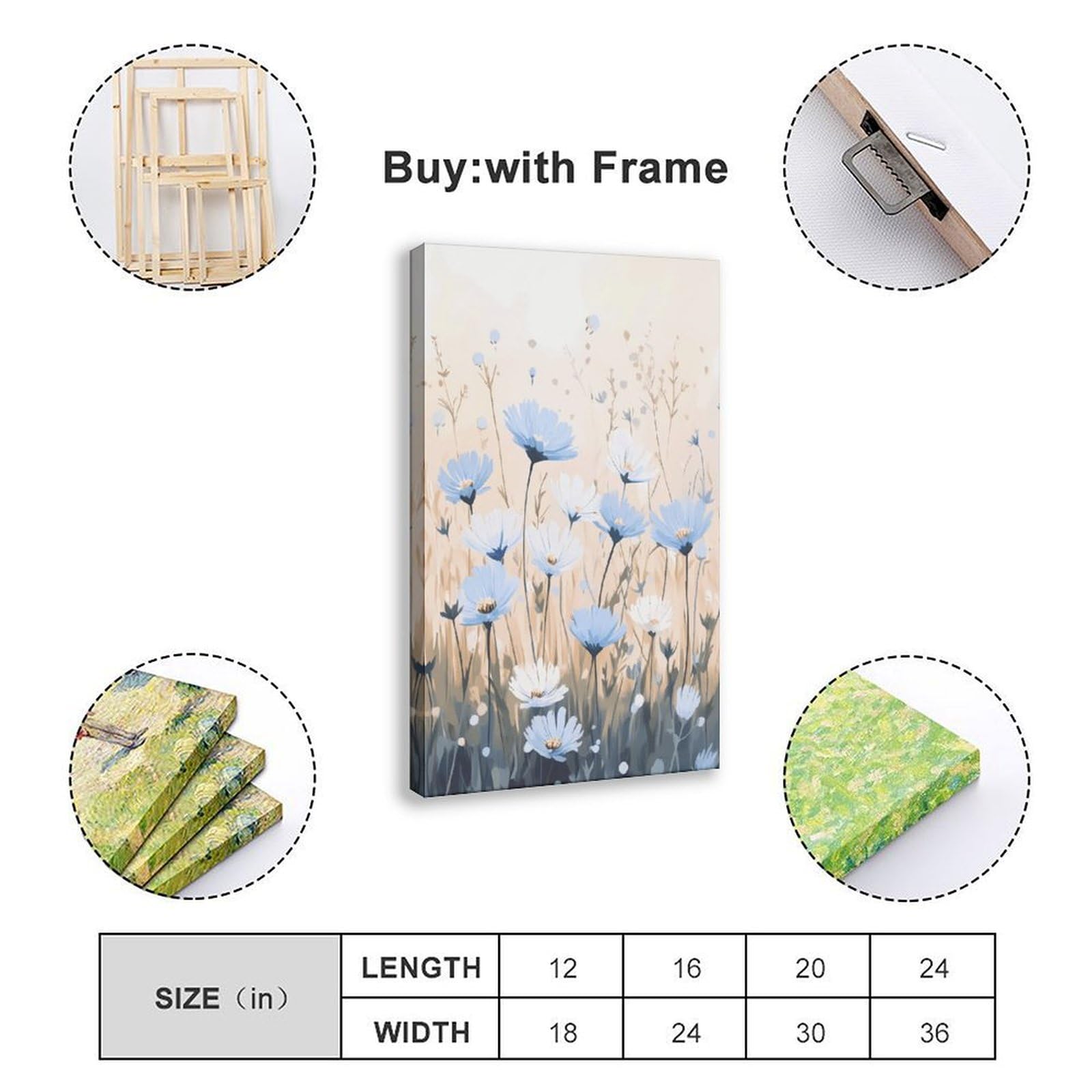 UTGN Leinwand-Poster, Motiv: Blaue Chicorée, Blumen, Wiese, Botanik, Wandkunstdruck, Bild, Gemälde, 50 x 75 cm