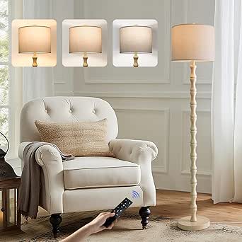 62-inch Rustic Farmhouse Floor Lamp Antique White with Remote