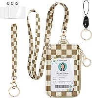 Vista 10 de bolimoss Soporte para tarjeta de identificación con cordón para el cuello, cartera de piel sintética, cordón rosa con soporte para identificación