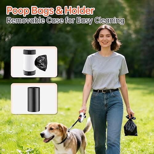 Miniatura 7 de Correa retráctil para perro de 26 pies con dispensador y bolsas para excrementos, correa resistente para perros pequeños, medianos y grandes de