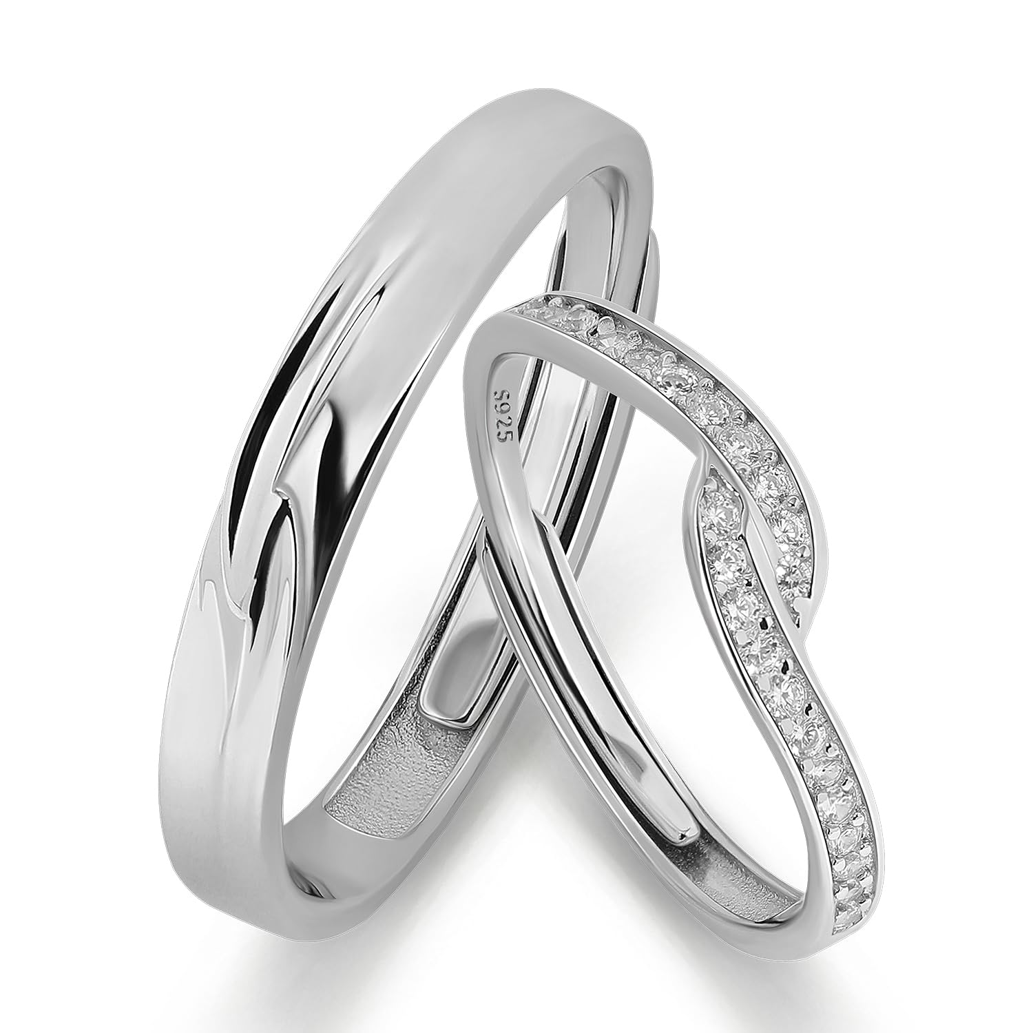 Anillos de compromiso Meissa para mujeres, juego de 2 anillos de pareja en plata esterlina, anillos de boda a juego para hombres y mujeres