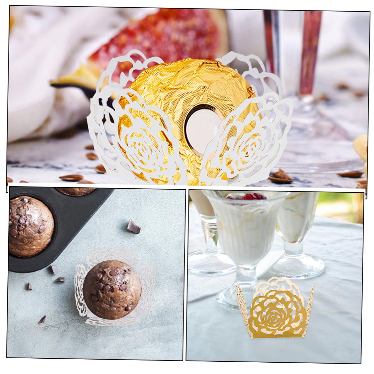 100piezas Bandeja de Chocolates Bombones Cápsulas de Papel para Envoltorios de Trufas Decoración de Wedding Party Diseño de Encaje de Rosas para Dulces Pequeños y Cupcakes