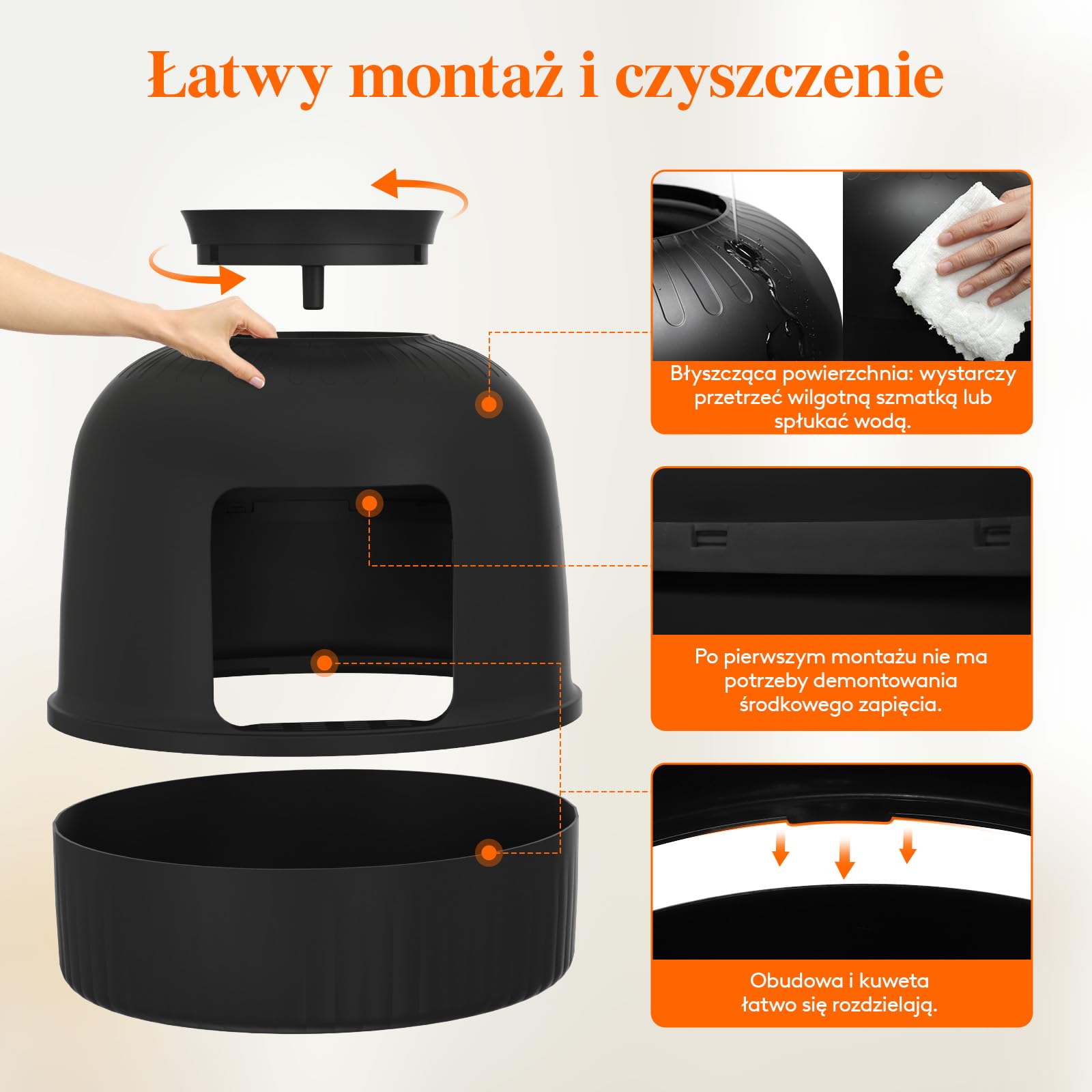 Lifewit Kuweta dla kota ukryta z szuflą i zdejmowaną górą, kuweta XXL z kontrolą zapachu i filtrem węglowym, do salonu, sypialni, narożna, 48 x 50 cm, 19 x 20 cm, czarna, bez roślin