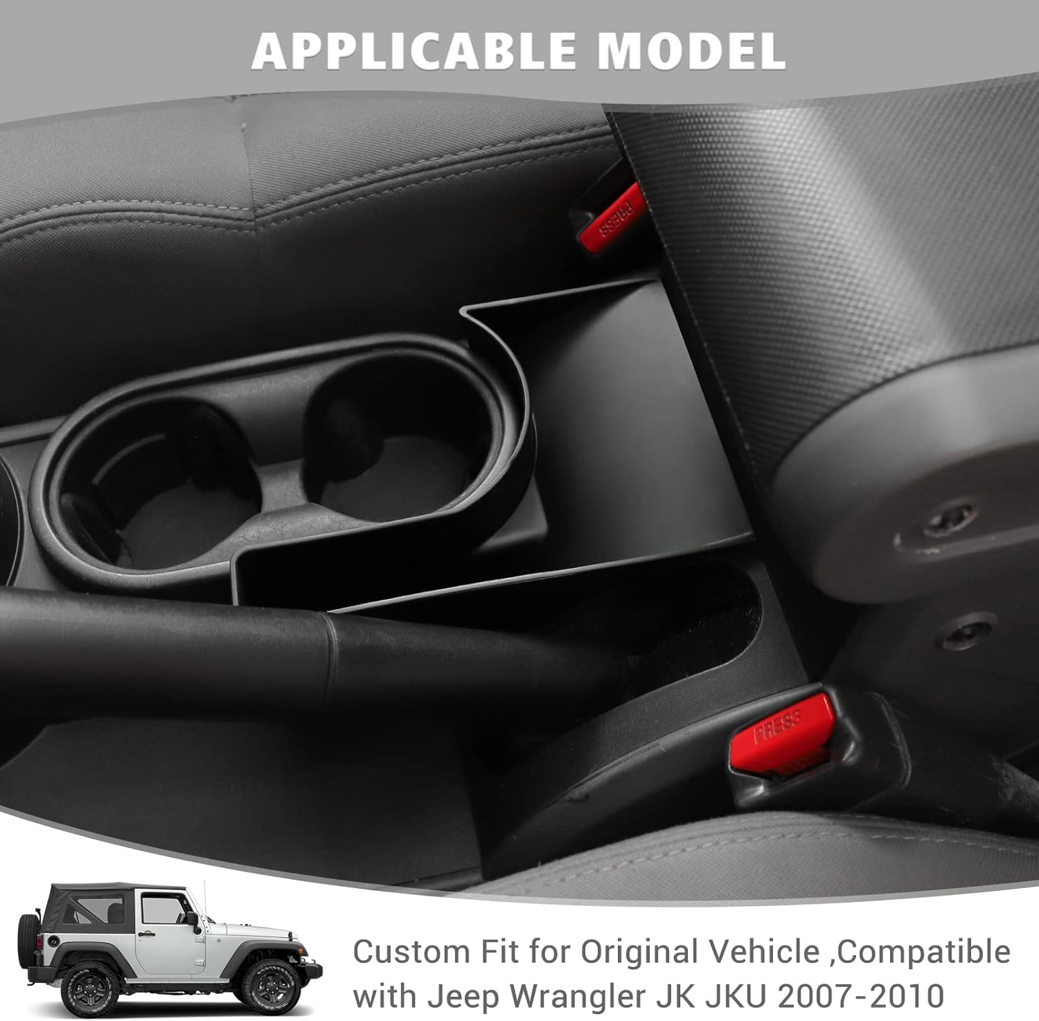 Jimen Compatible with Jeep Wrangler JK JKU 2007-2010, Car Center Console Hand Brake Storage Box Armrest Organizer Tray