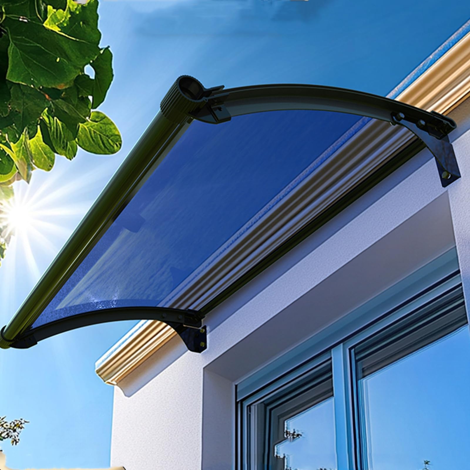 Auvent d'extérieur bleu 50x160 cm avec supports métalliques robustes