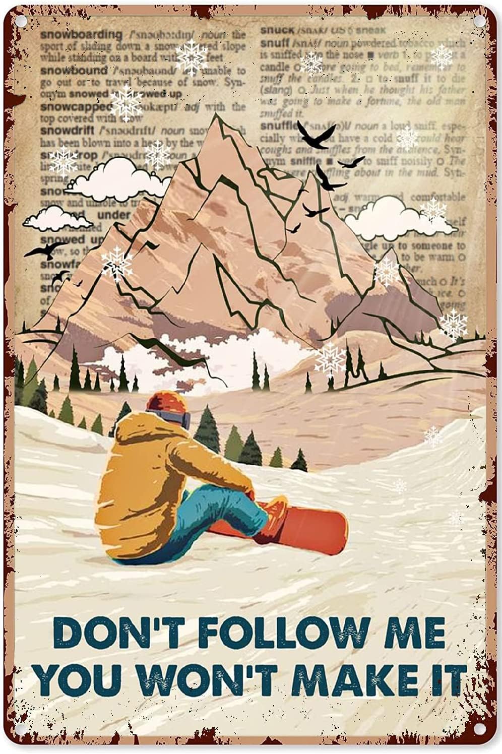 Ski Wall Art Decor Snowboarding Don'T Follow Me Vertical Poster Skiing Decorations For Room Ski Decorations For Bedroom,Metal Sign 8x12 Inch