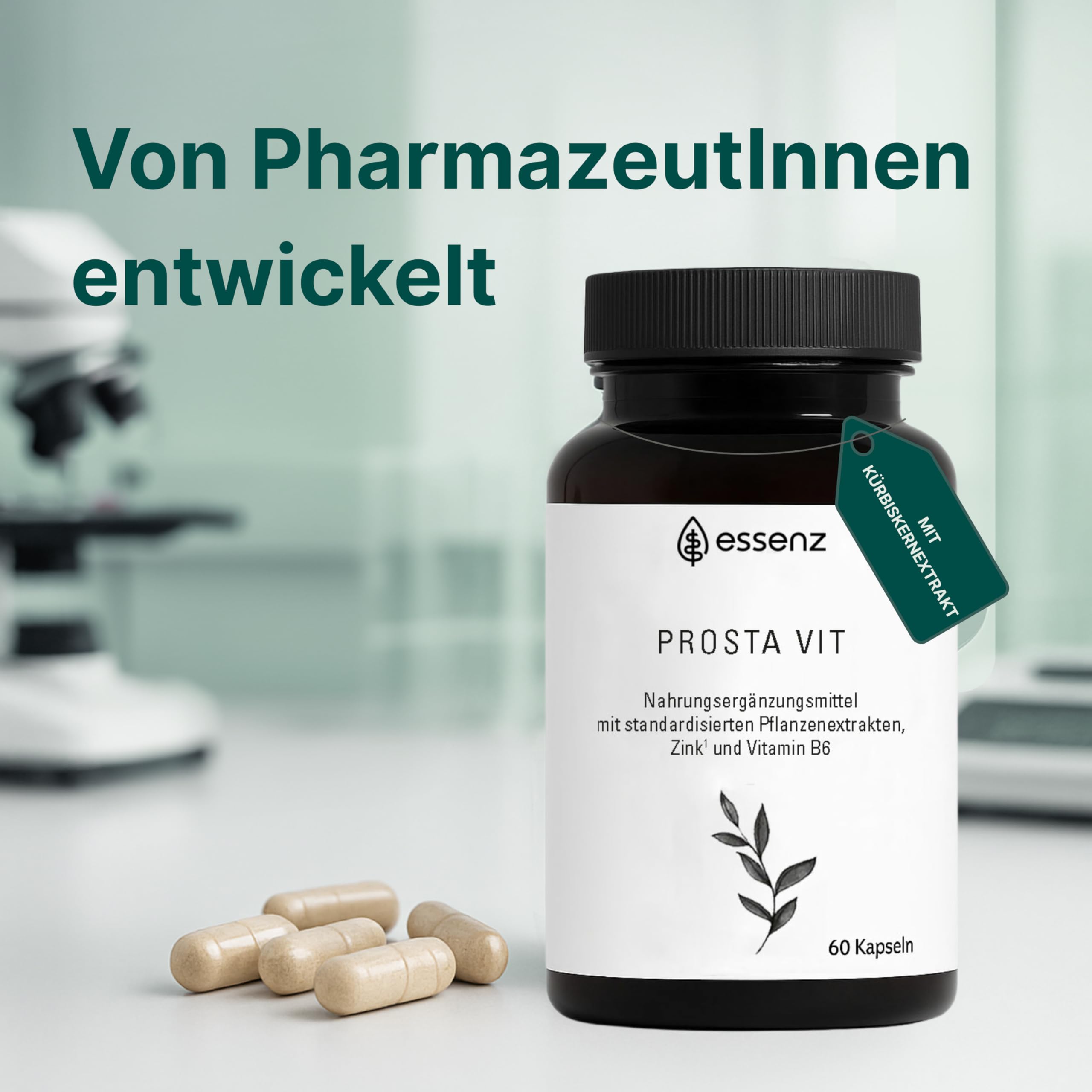 ESSENZ - Prosta Vit 2x60 Kapseln - Natürliche Prosta Vit Kapseln mit Kürbiskern-, Sägepalm- & Brennnesselwurzelextrakt. Zur Förderung des Wohlbefindens