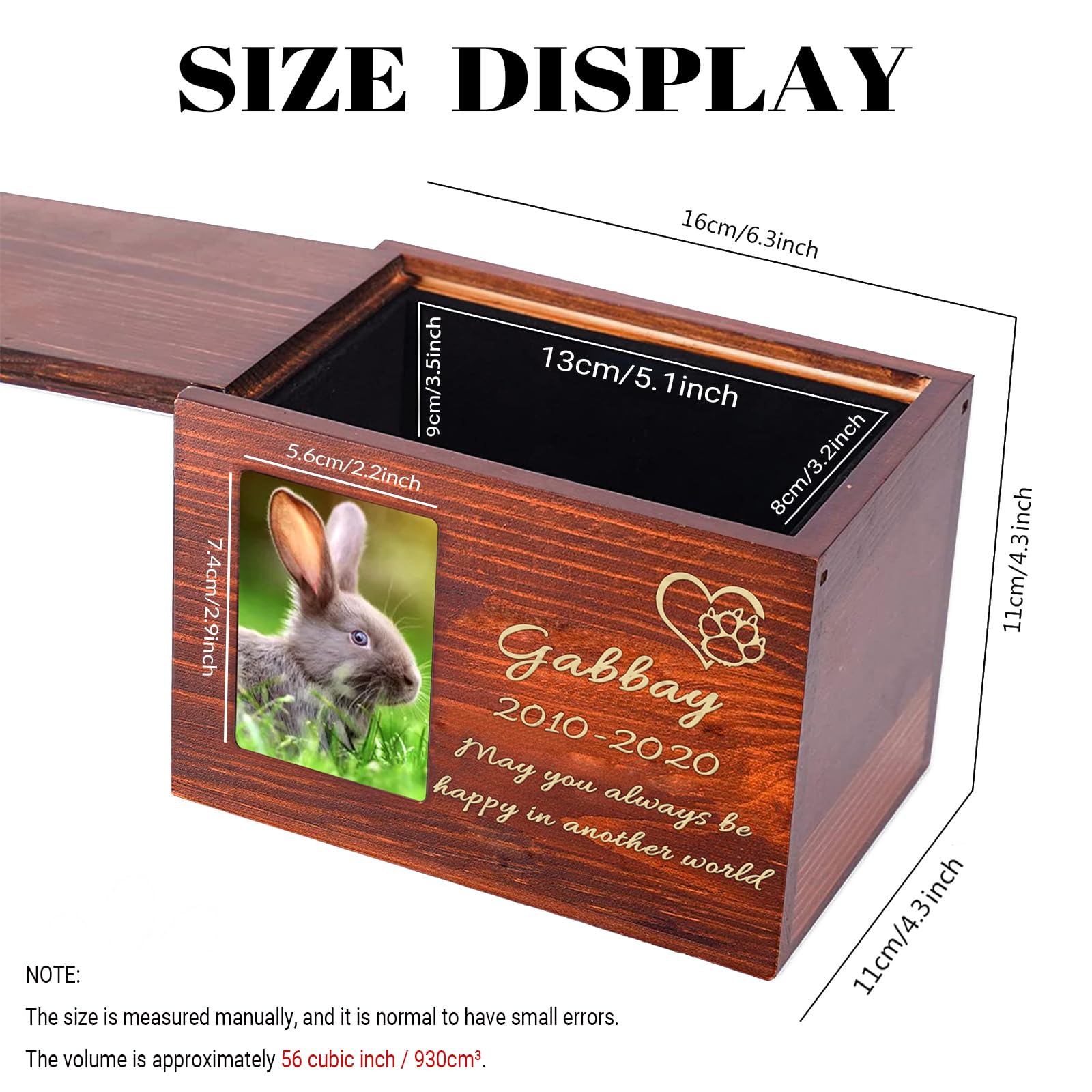 Urna in Legno per Animali Domestici Personalizzata con Nome, Data e Testo,Urna per Animali Domestici Personalizzata Scatola in Legno Souvenir Per Cani, Gatti, Conigli e Uccelli (Incisione)