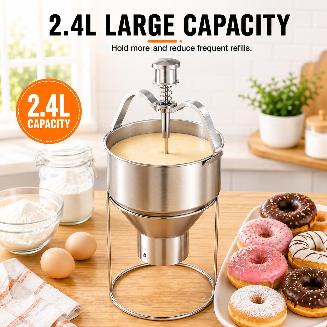 Dispensador Ajustable de Masa para Donuts, Acero Inoxidable