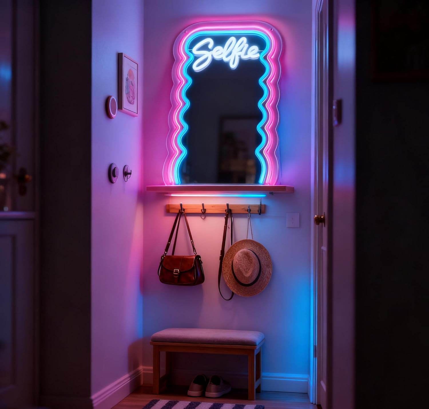 Mirror Neon Sign, USB Powered Dimmable Decorative Neon Light for Girls Bedroom Vanity Living Room Beauty Space Home Wall Table Decor Mirror Neon Light