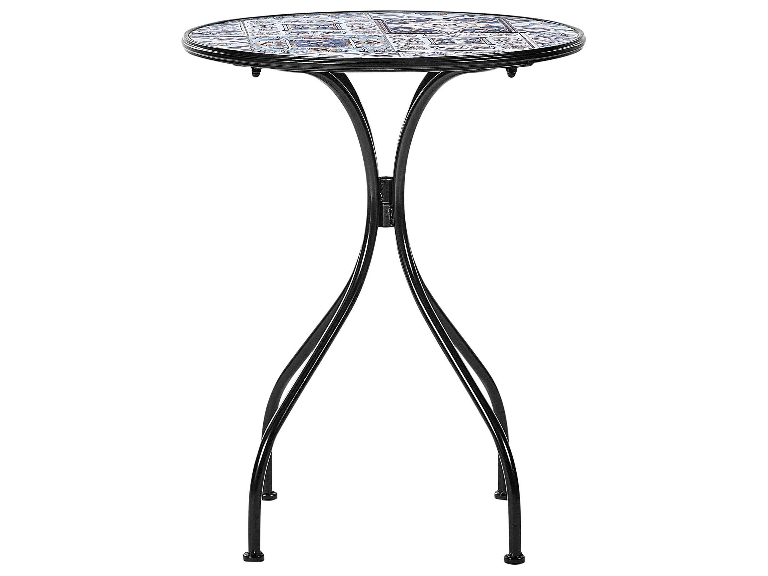 Beliani Mesa de balcón Exterior Metal Estilo Vintage Tablero de Mosaico Estructura Hierro Negro Civita