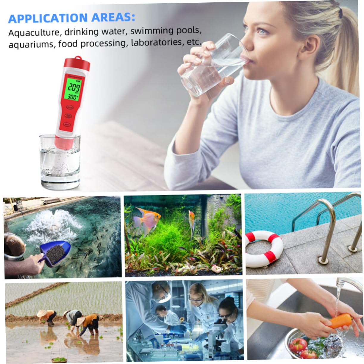 Amosfun Misuratore Digitale Acqua Penna Tester per Ph Ec e Temperatura Sonda Lunga e Display Retroilluminato per Test Rapido e Affidabile
