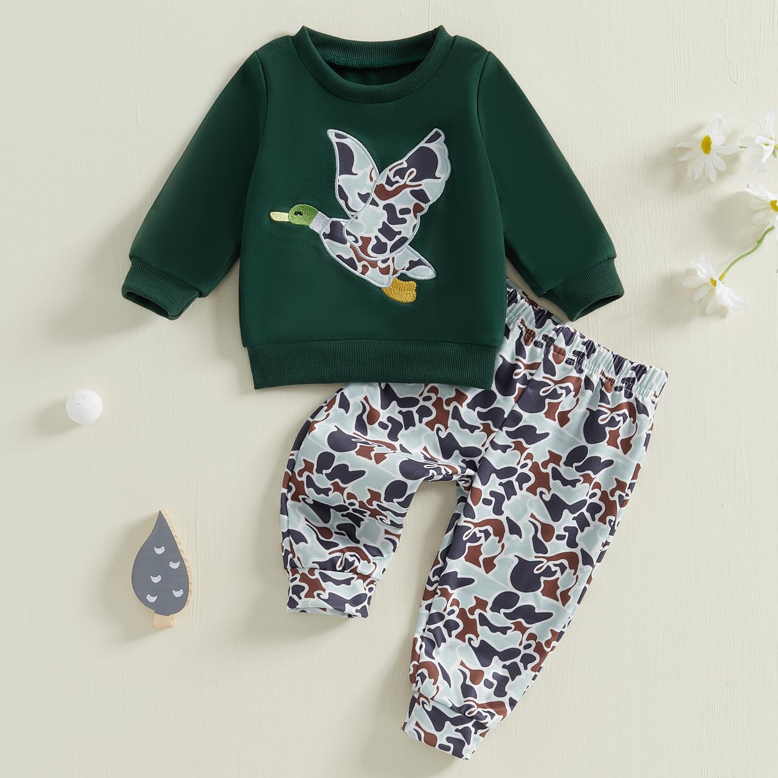 Sudadera con capucha de camuflaje de pato para bebé niño pequeño, ropa de caza, sudadera bordada con estampado de camuflaje y pantalones deportivos