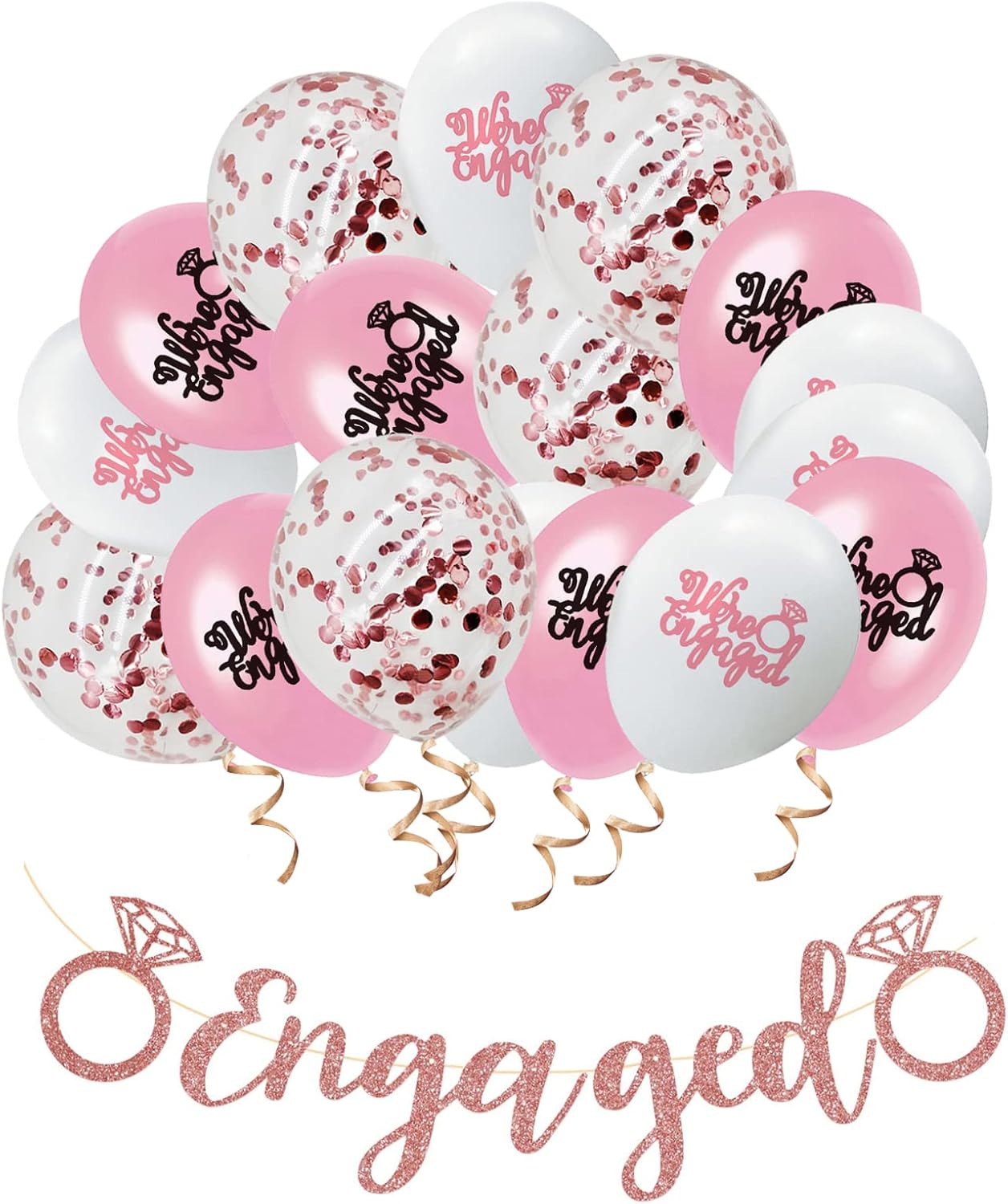 16PCS Engagement Banners Party Decoration Set, Rose Gold Engagement