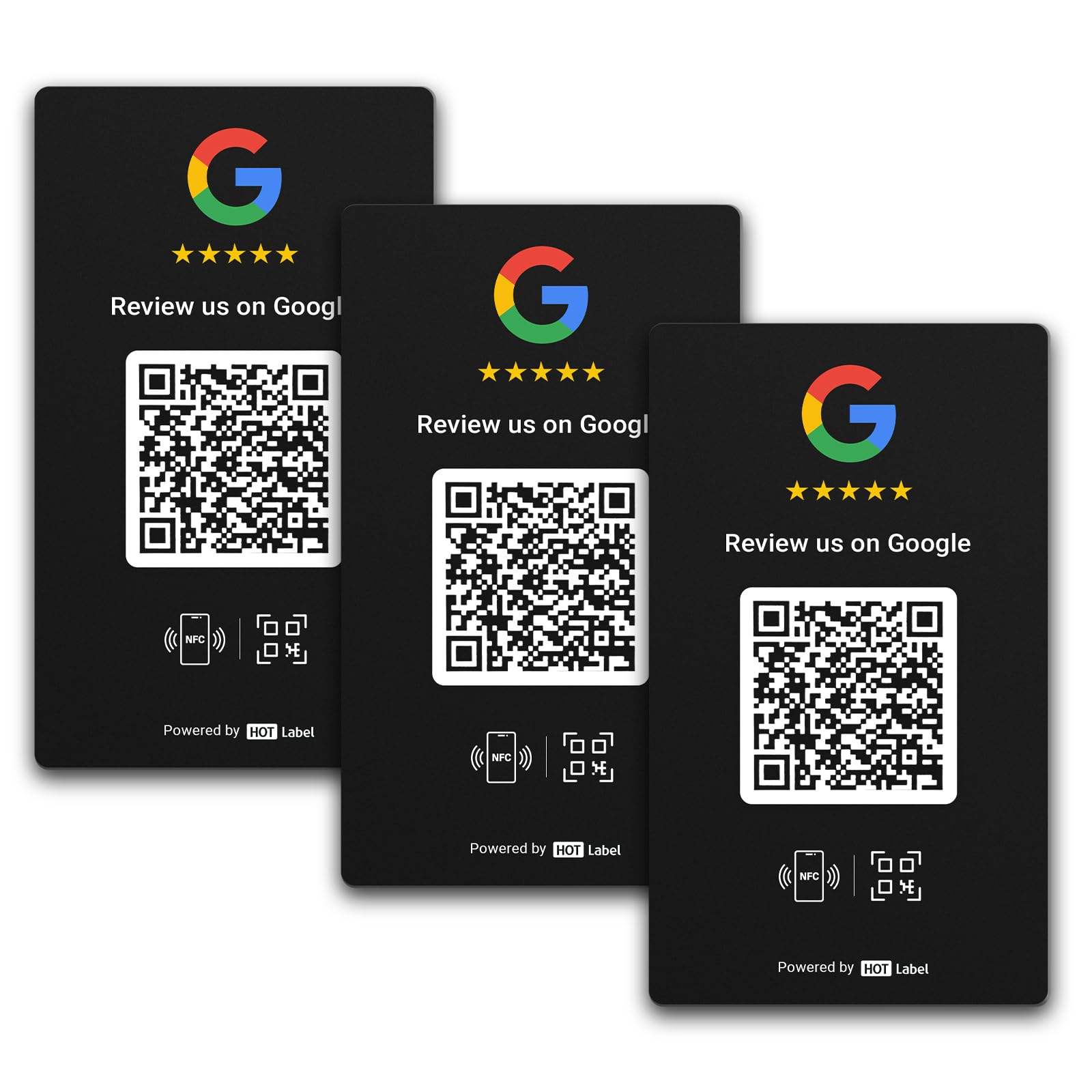 HotLabel – Google Review Card 3-Pack – Black – NFC Tap & QR Code – Includes  3 Independent Links (