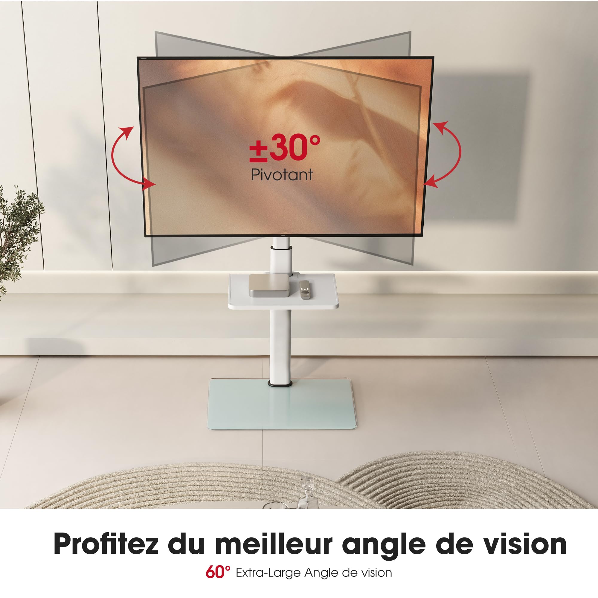 AOKCOS Support TV sur Pied pour TV de 32-70 Pouces,Pied TV avec Étagère Réglable en Hauteur Pivotant 60° et Inclinable 12°,Max. VESA 400x400 mm Max. Capacité 40 KG