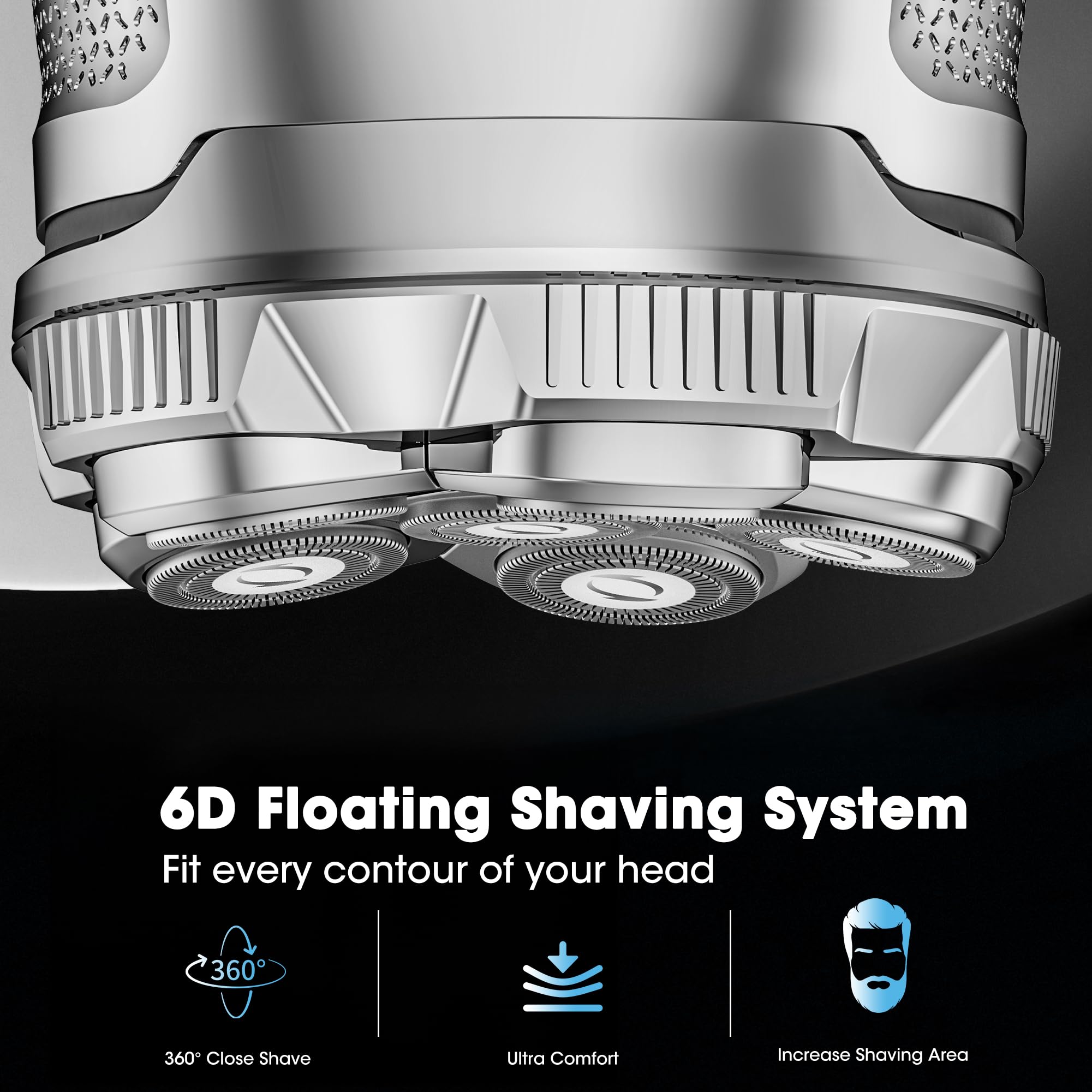 Karrte Afeitadoras de cabeza para hombres calvos, maquinilla de afeitar eléctrica magnética 6D con motor de alta velocidad de 2 engranajes para un afeitado rápido, IPX6 impermeable, hipoalergénica