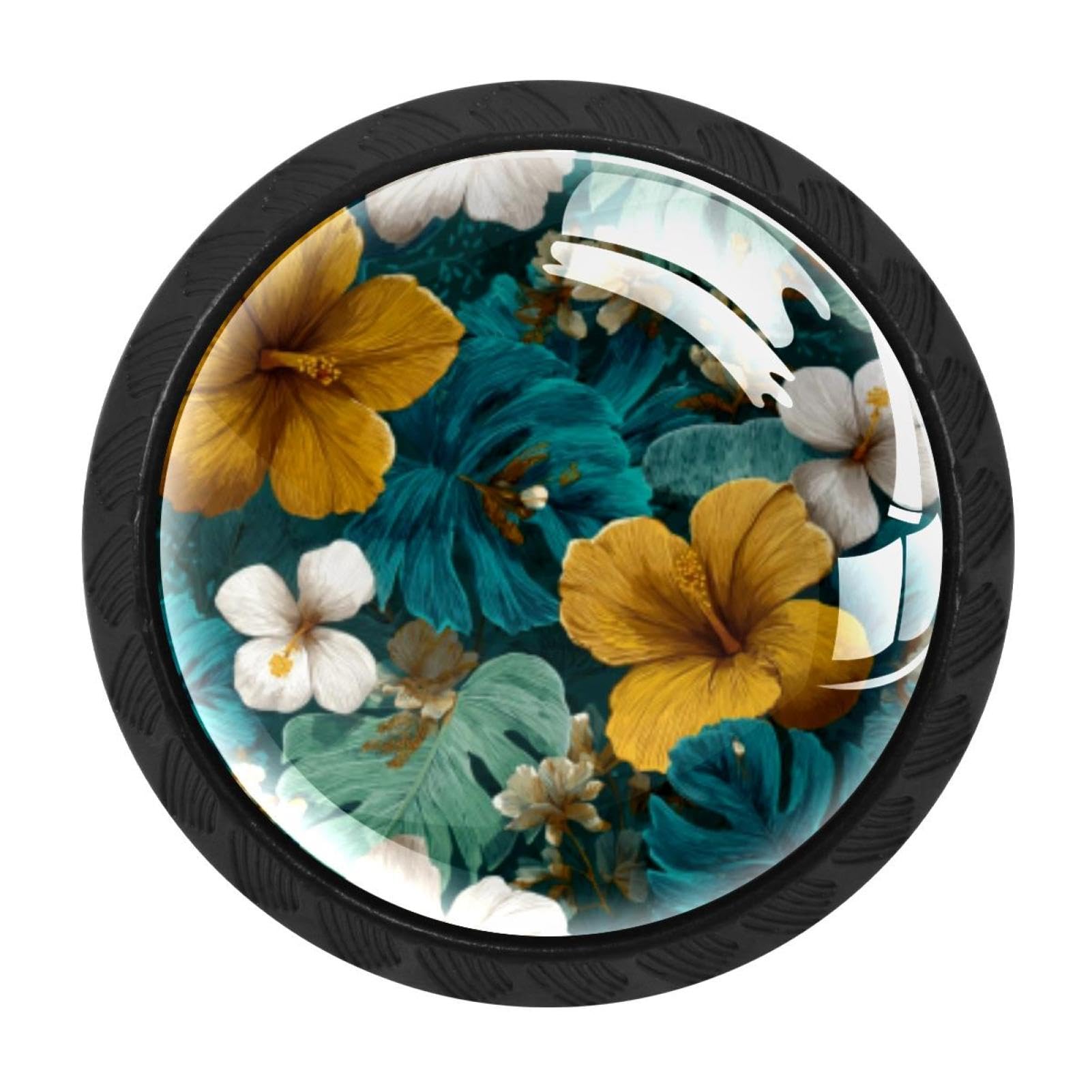 CHENZZZZ 4 Pack Aloha Pattern (1) Dresser Drawer Cabinet Knobs Round Crystal Glass Knobs Pulls Handles for Kitchen Wardrobe Cupboard Door Hardware