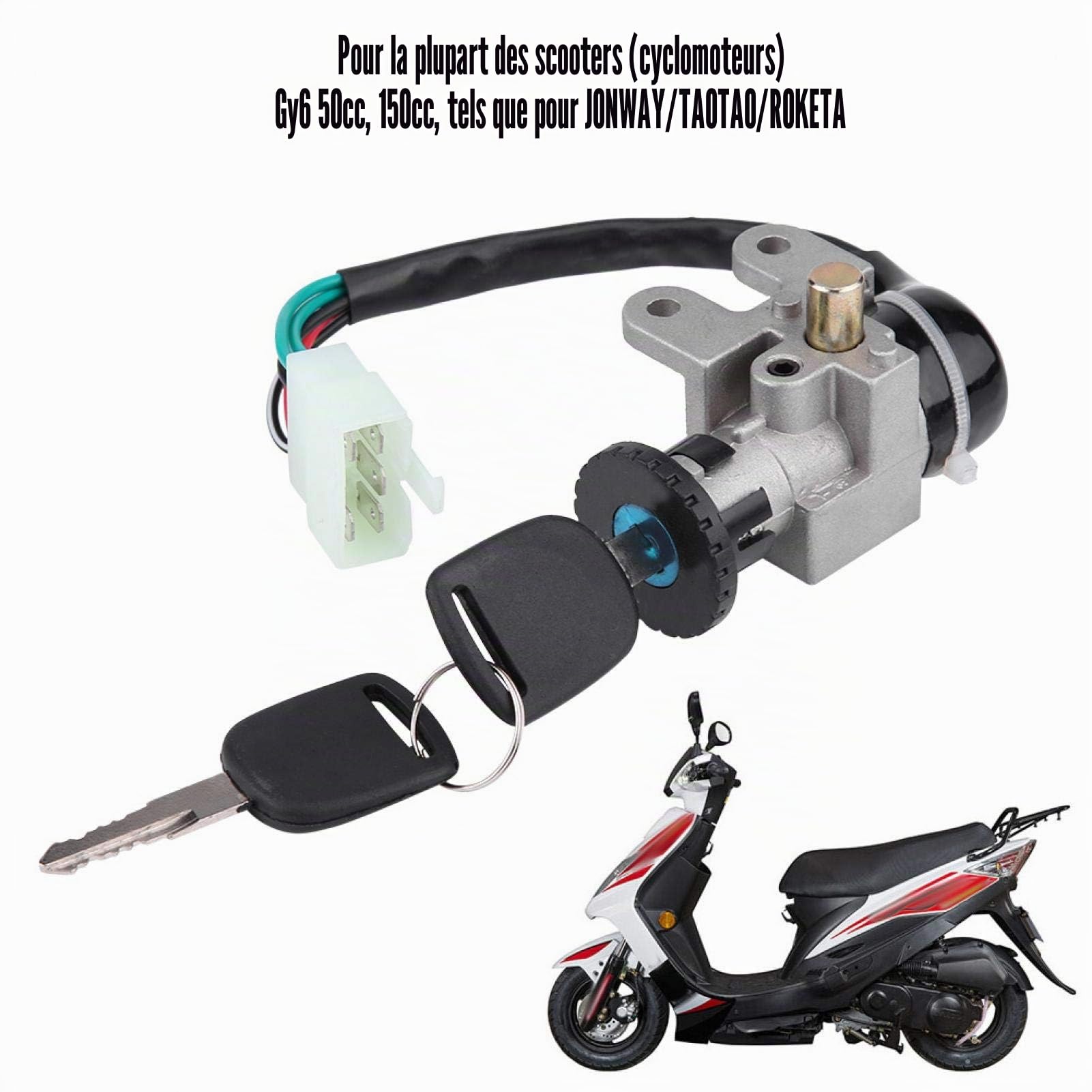 Interrupteur d'allumage, ensemble de bouchons de réservoir de gaz de serrure à clé de moto pour vélo cyclomoteur GY6 50cc Jonway Taotao Roketa