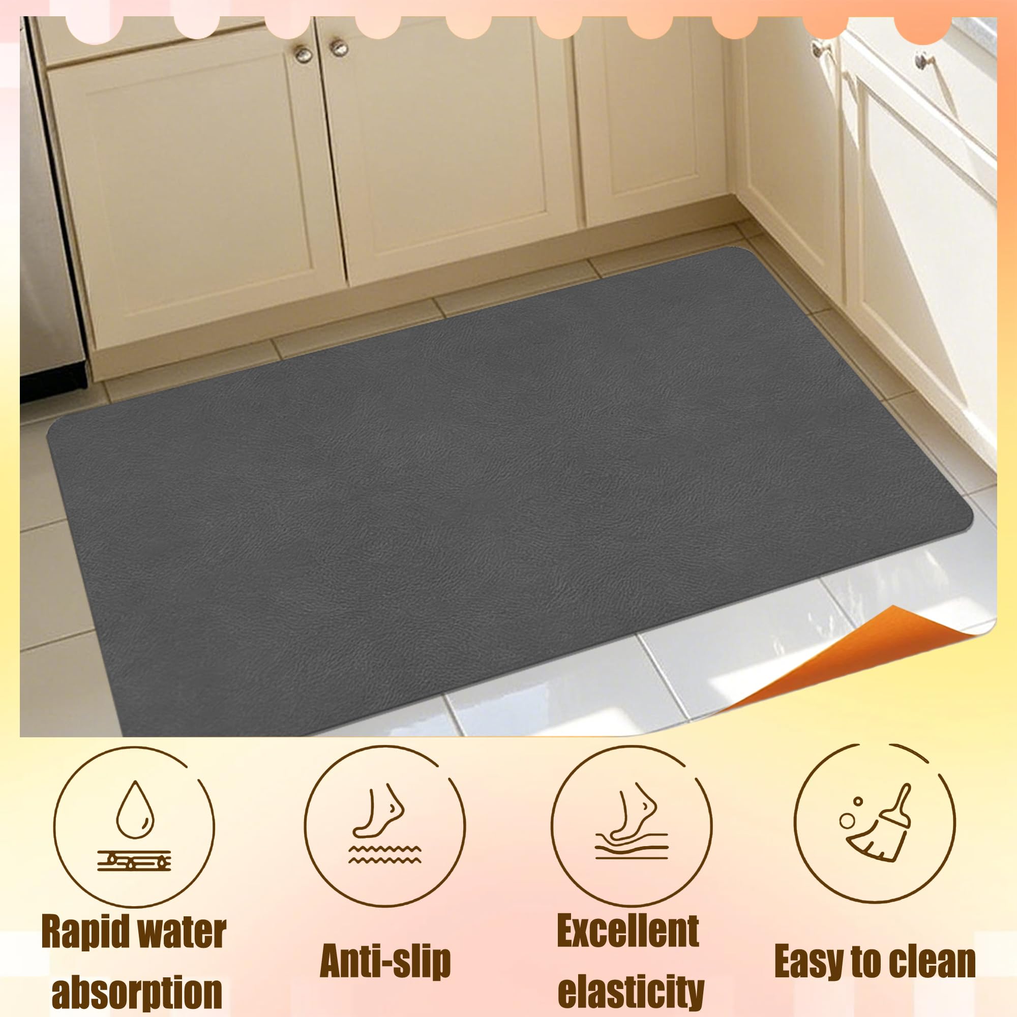 Tappeto Diatomite Bagno Antiscivolo 50 x 140 cm Assorbente Tappetino Antiscivolo Doccia Antimuffa per Doccia, Cucina, Ingresso, Grigio Scuro