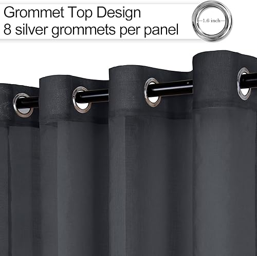 Miniatura 9 de XWZO Cortinas traslúcidas negras para dormitorio, lino sintético filtrante de luz, cortinas texturizadas con ojales para sala de estar, oficina,