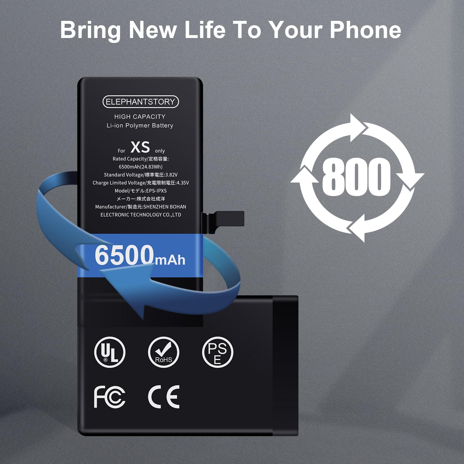 Elephantstory Batteria per iPhone XS, 6500mAh Batteria ai Polimeri di Litio ad Alta Capacità con Strumenti di Riparazione e Guida Compatibile con A1920 A2097 A2098 A2100