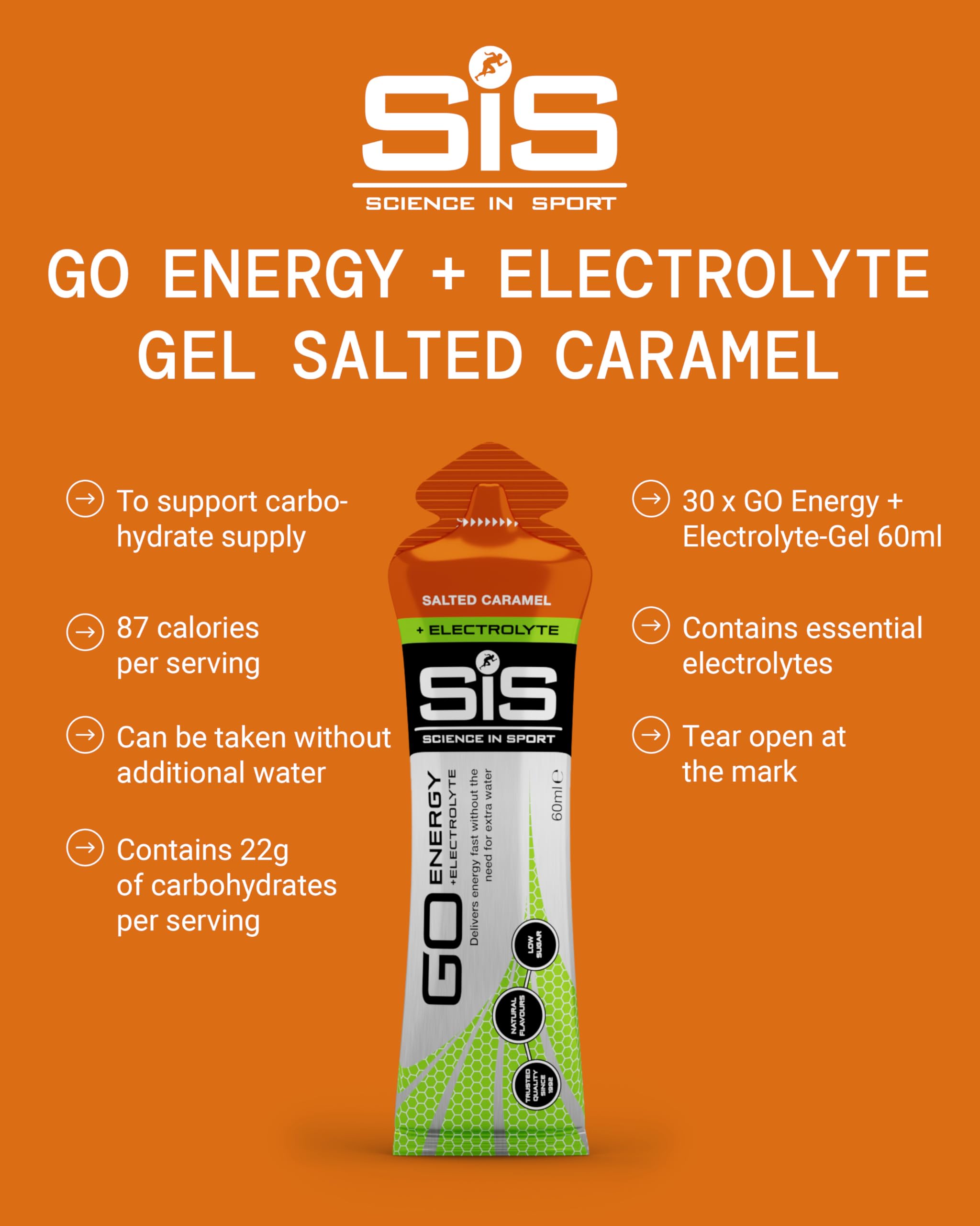 Science in Sport GO Gel Énergétique + Gel Électrolytes 30 x 60ml Caramel Salé, Végan - Idéal pour l'Apport Énergétique et l'Équilibre des Électrolytes