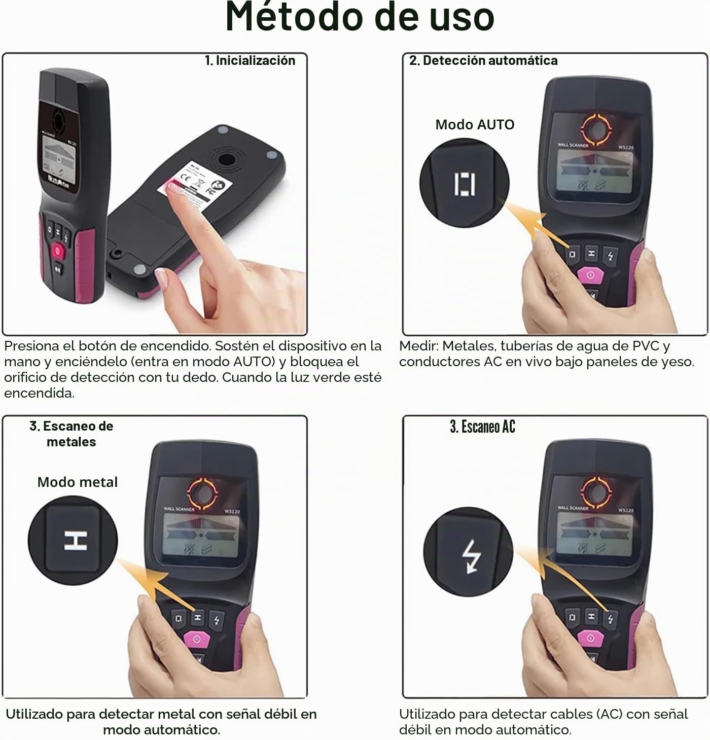 Detector de Pared, Escáner de Pared Multifuncional, hasta 110 Mm, Buscador de Metales para Tuberías de Agua de PVC con Cable Vivo, Adecuado para Detectar Cables de Metal, Madera Y CA Ocultos