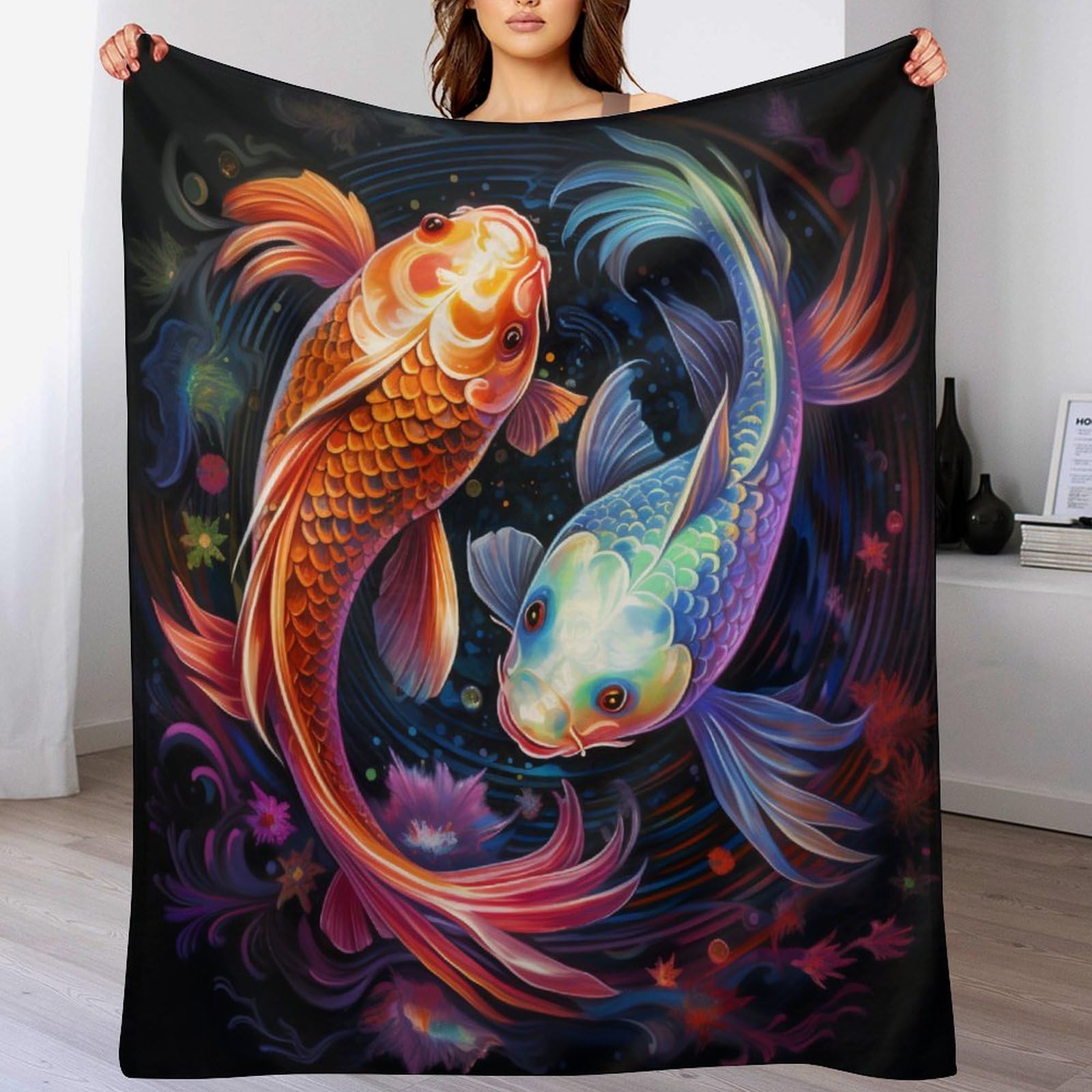 Couverture poisson flannel polaire pour éliminer les frissons nocturnes sur le canapé 130x150