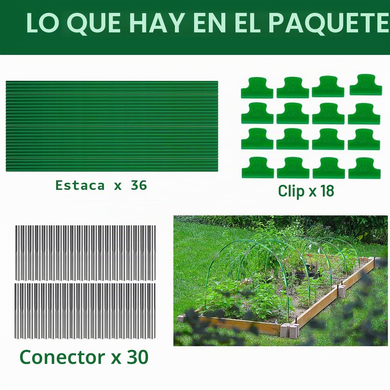 Túnel de crecimiento para bancal alto, 36 unidades de arcos de túnel, túnel de lámina, túnel de invernadero, túnel para jardín, fila, cubierta, plantas, frutas, verduras, etc