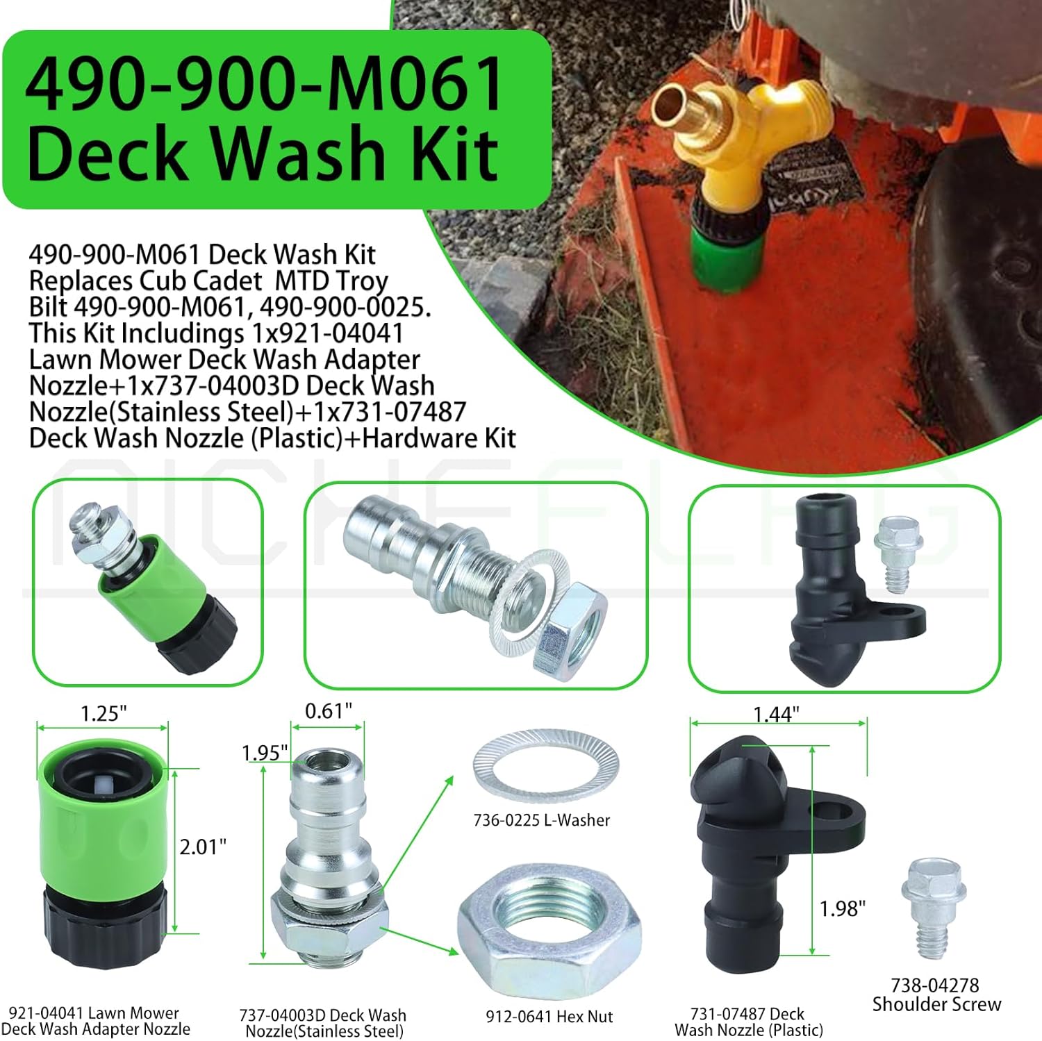 2 Pack 918-04822B Spindle Assembly Kit Pre-Greased with 954-04060C Deck Belt 490-900-M061 Deck Wash Kit Replaces 918-04822A, 918 04822A, 91804822B for Cub Cadet LTX1040 LT1500 LT4200 Decks