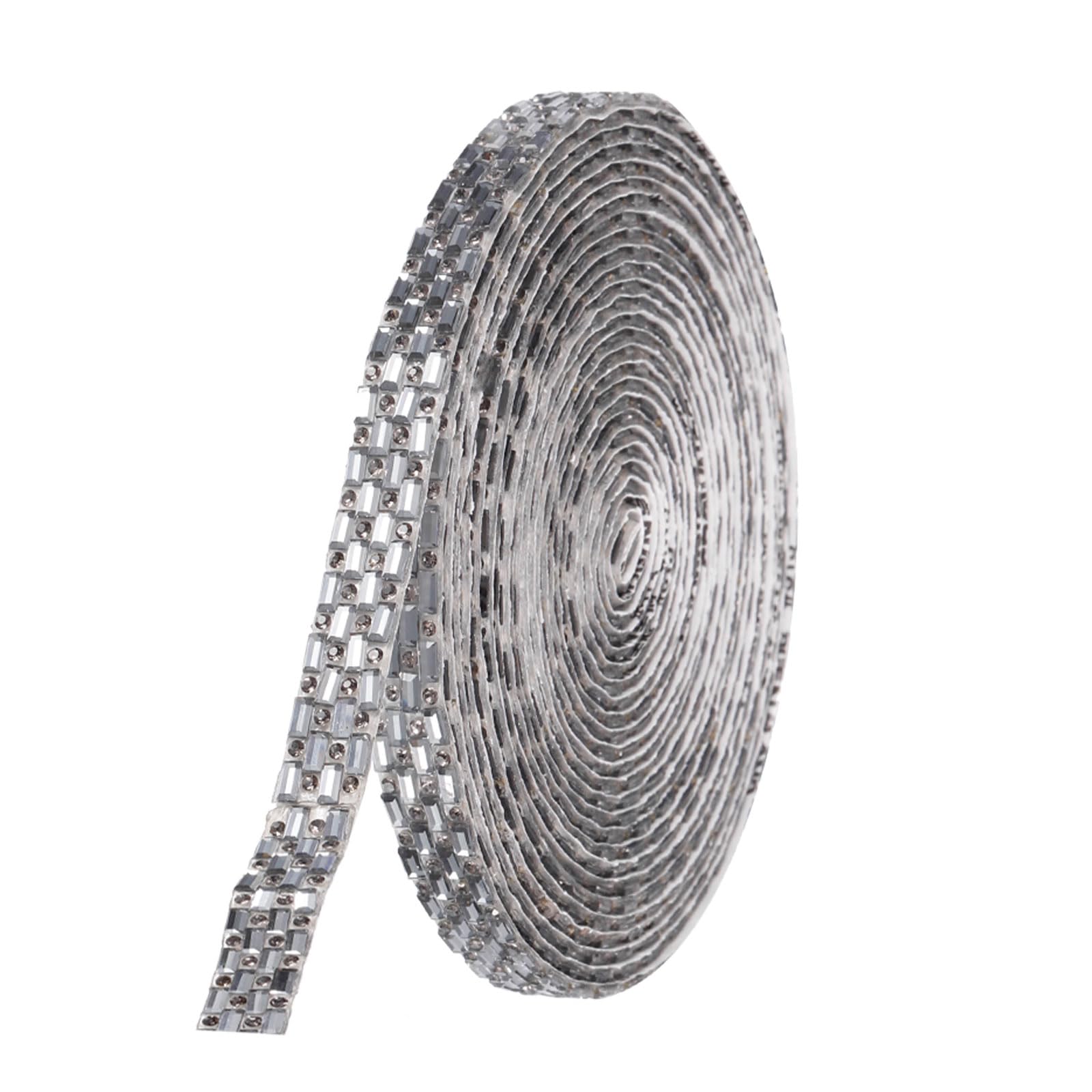 MECCANIXITY 5 Yards 10mm Self Adhesive Crystal Rhinestone Diamond Ribbon for Arts & Crafts Project, Wedding Cakes, Birthday Decorations Clear Gray