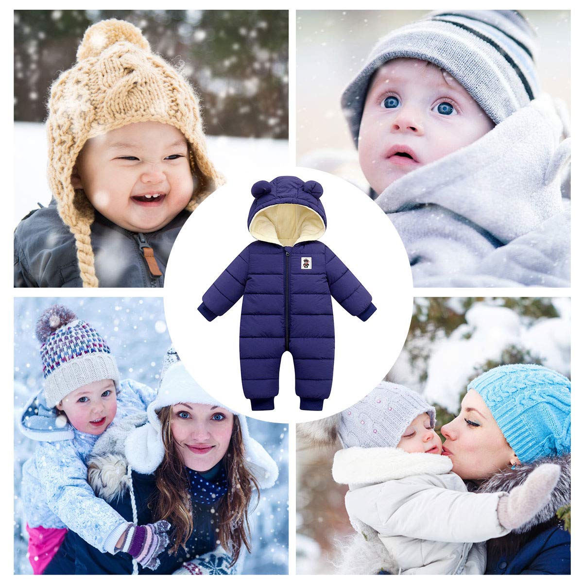 Happy Cherry - Tuta Invernale Bambino Tute da Neve Neonato Pagliaccetto con Cappuccio Inverno Bambini Bambine Cappotto Manica Lunga Giacca Caldo Abbigliamento Imbottita - 0-3 Anni
