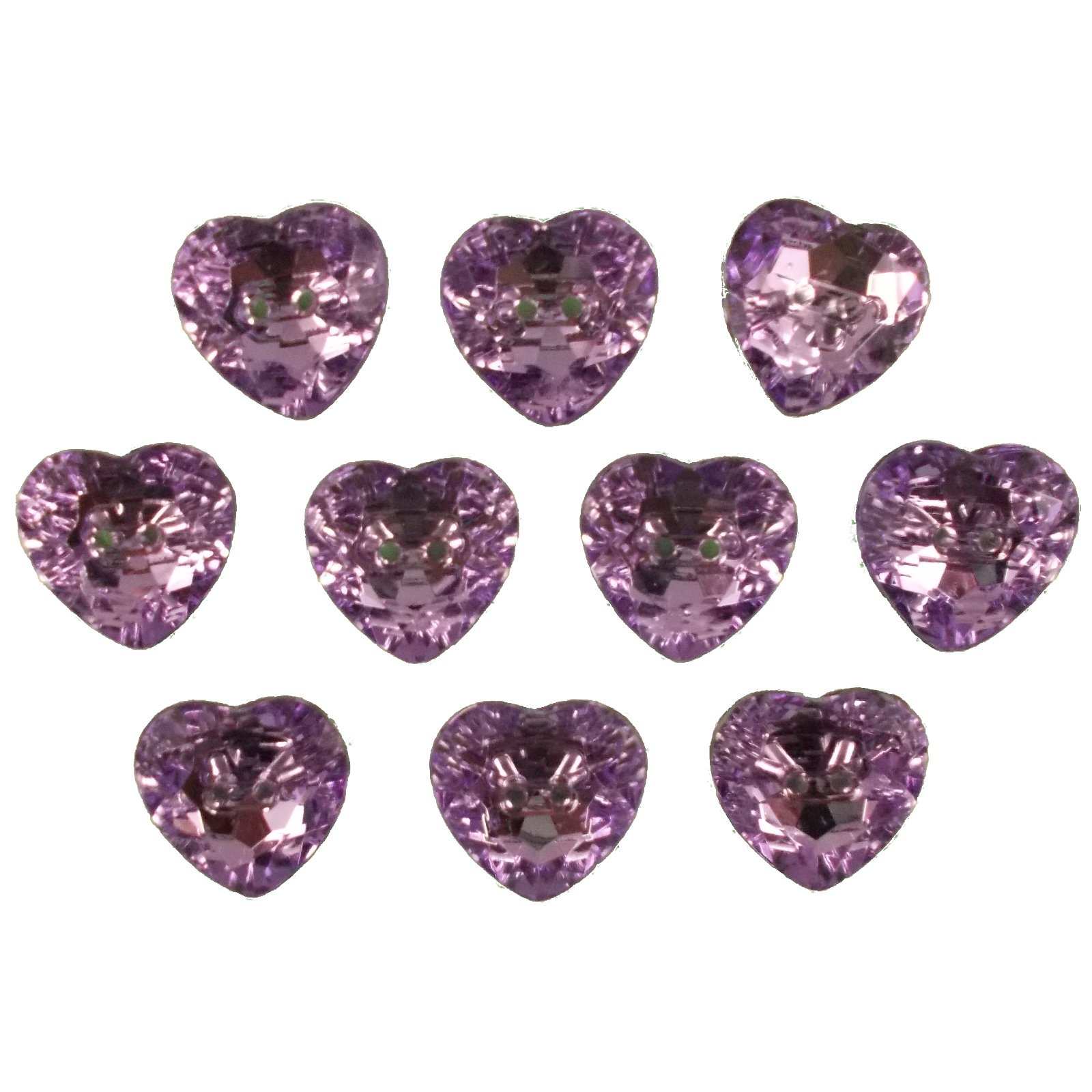 Acrylic Crystal Effect Heart Shape Buttons 16mm Pack of 10 (Lilac)